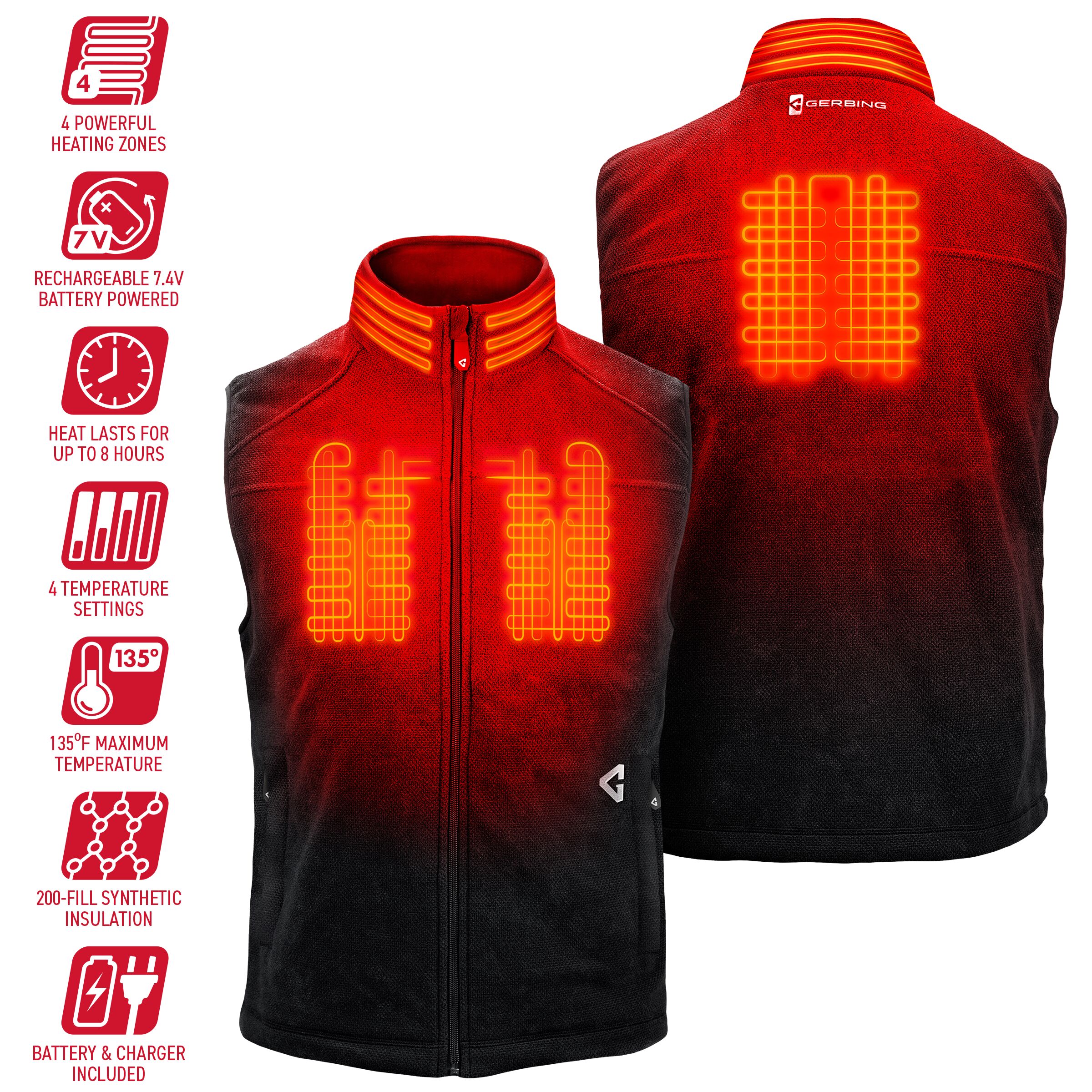 Chaleco térmico de poliéster negro para hombre de Gerbing en talla pequeña