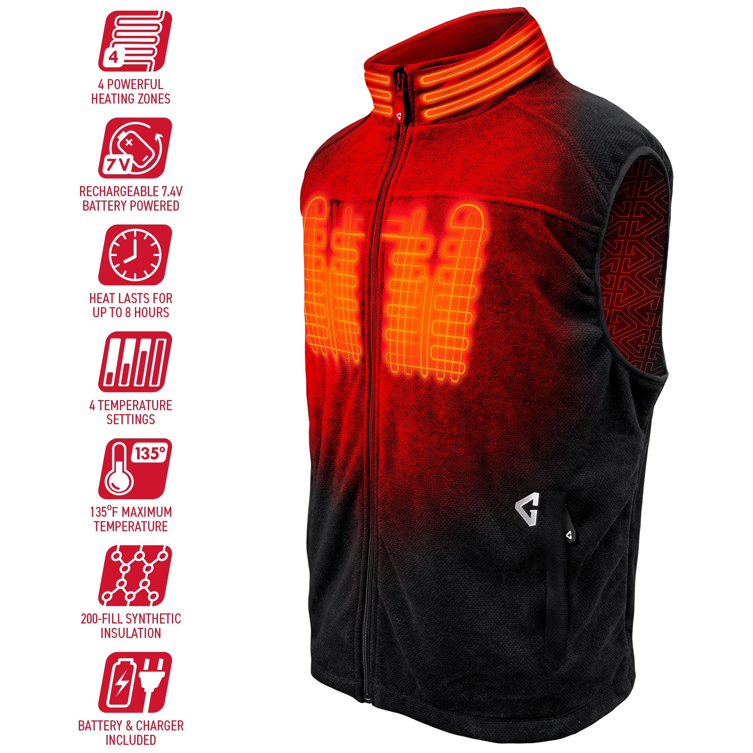 Chaleco térmico de poliéster negro para hombre de Gerbing en talla pequeña