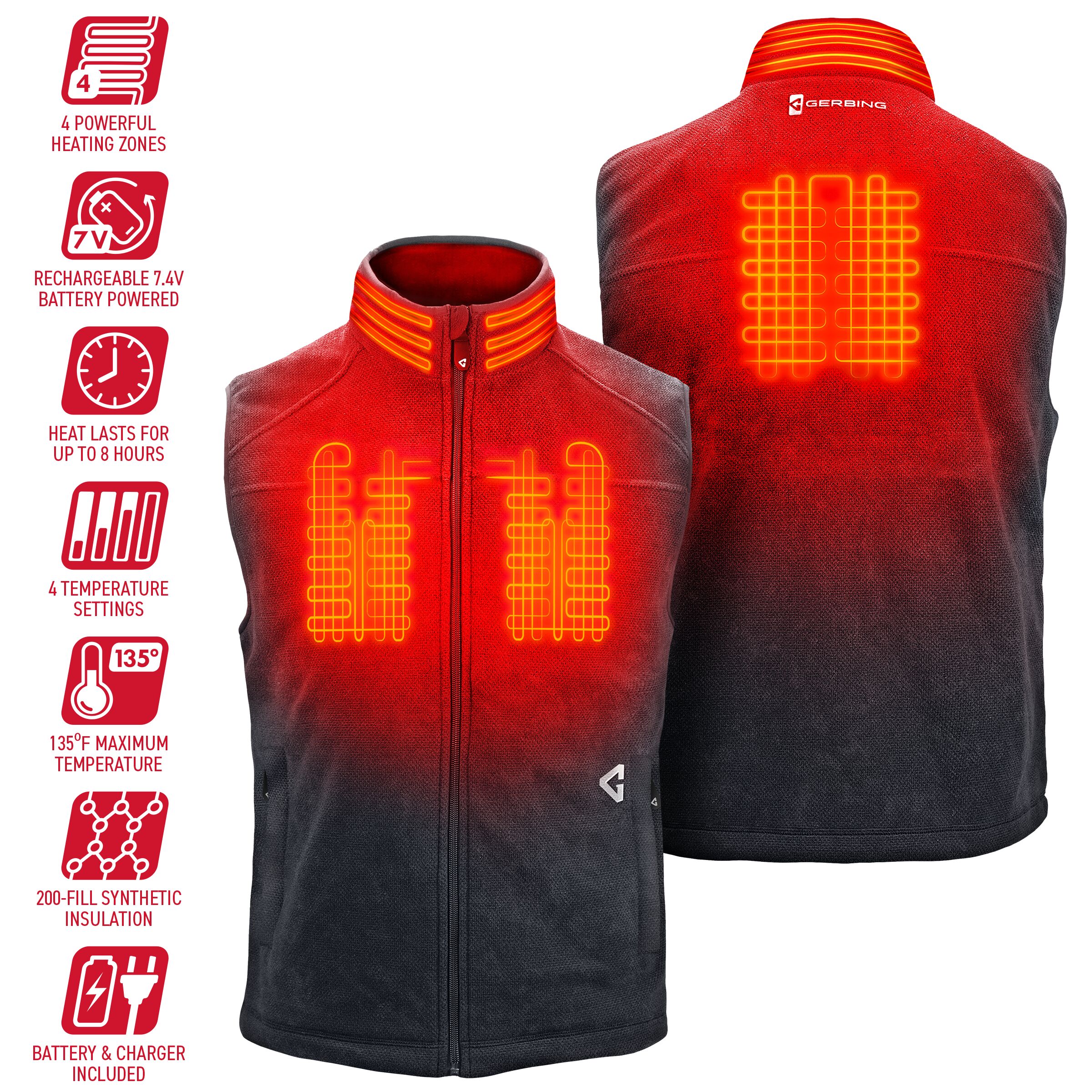 Chaleco térmico de poliéster gris para hombre de Gerbing talla pequeña