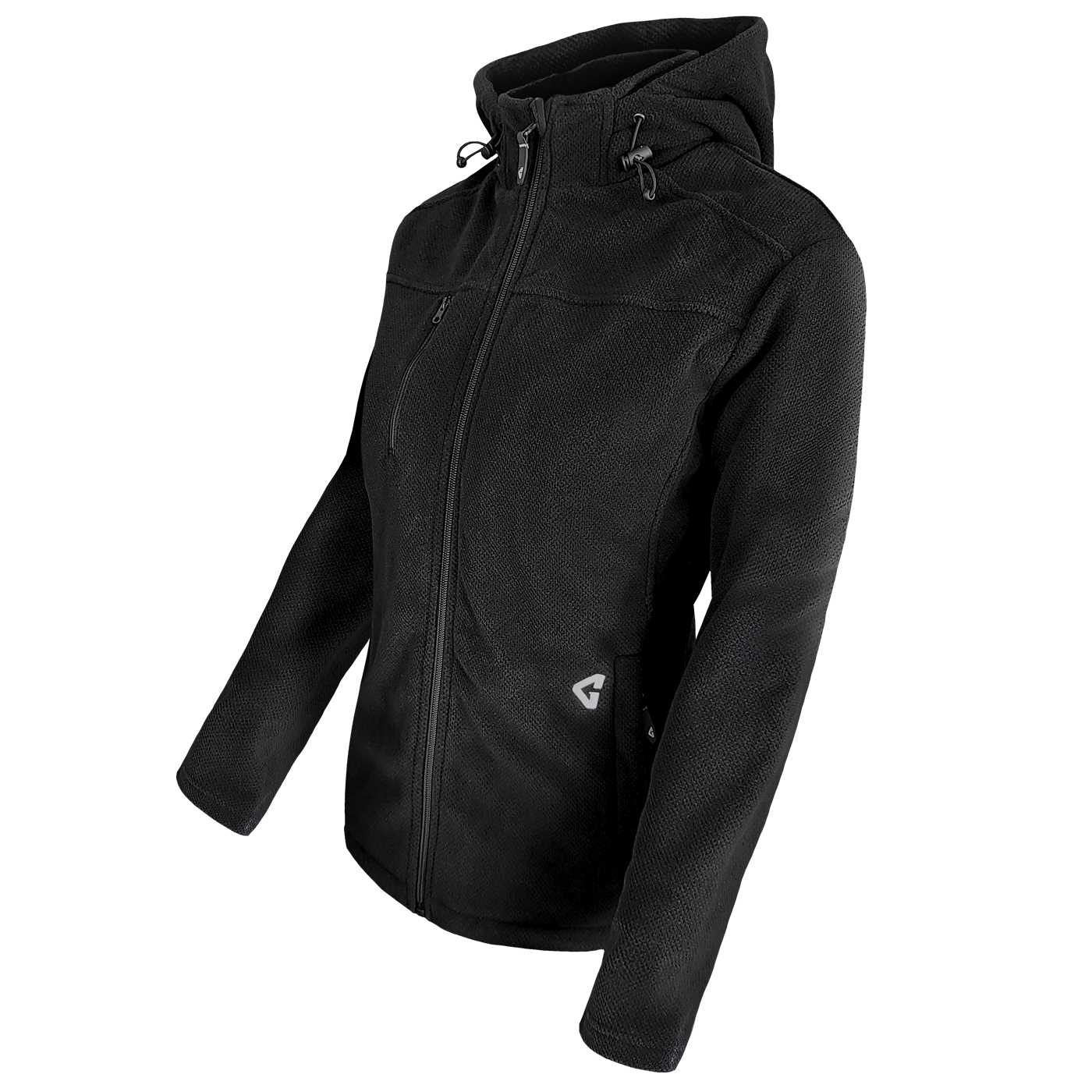Chamarra térmica con capucha de flecos para dama en color negro de peso medio (talla pequeña) - Batería y cargador incluidos