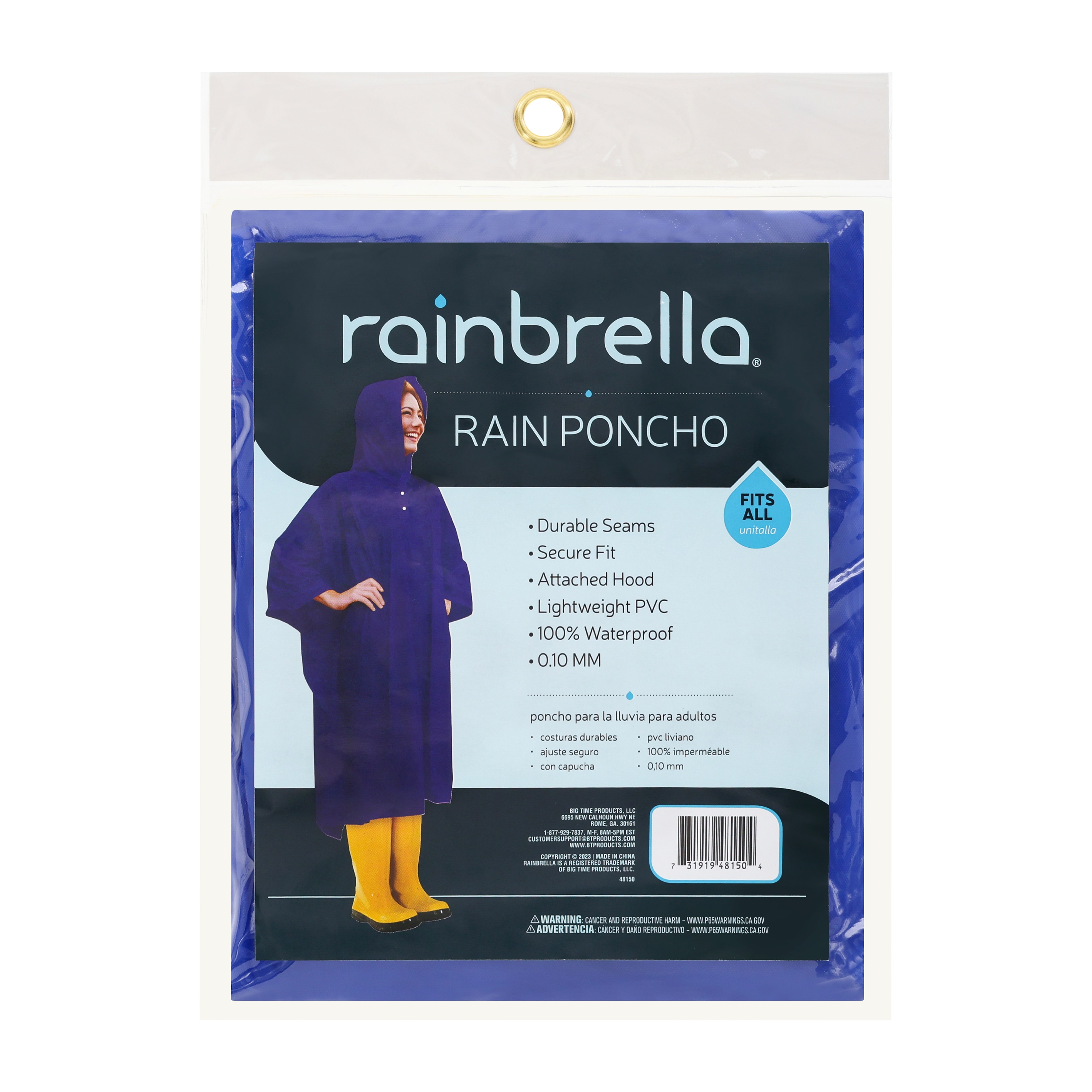 Capa con capucha ligera para adulto unisex en color azul (Talla única) - Ideal para la lluvia