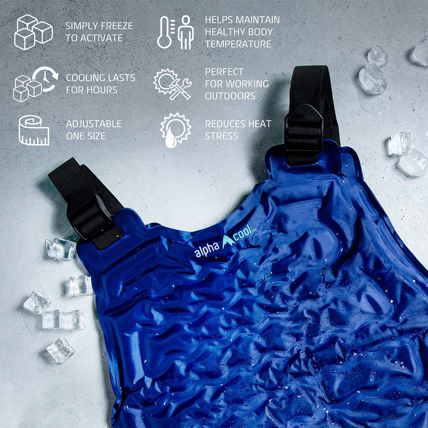 Chaleco de enfriamiento de poliéster azul unisex para adultos AlphaCool AC-NIV-N