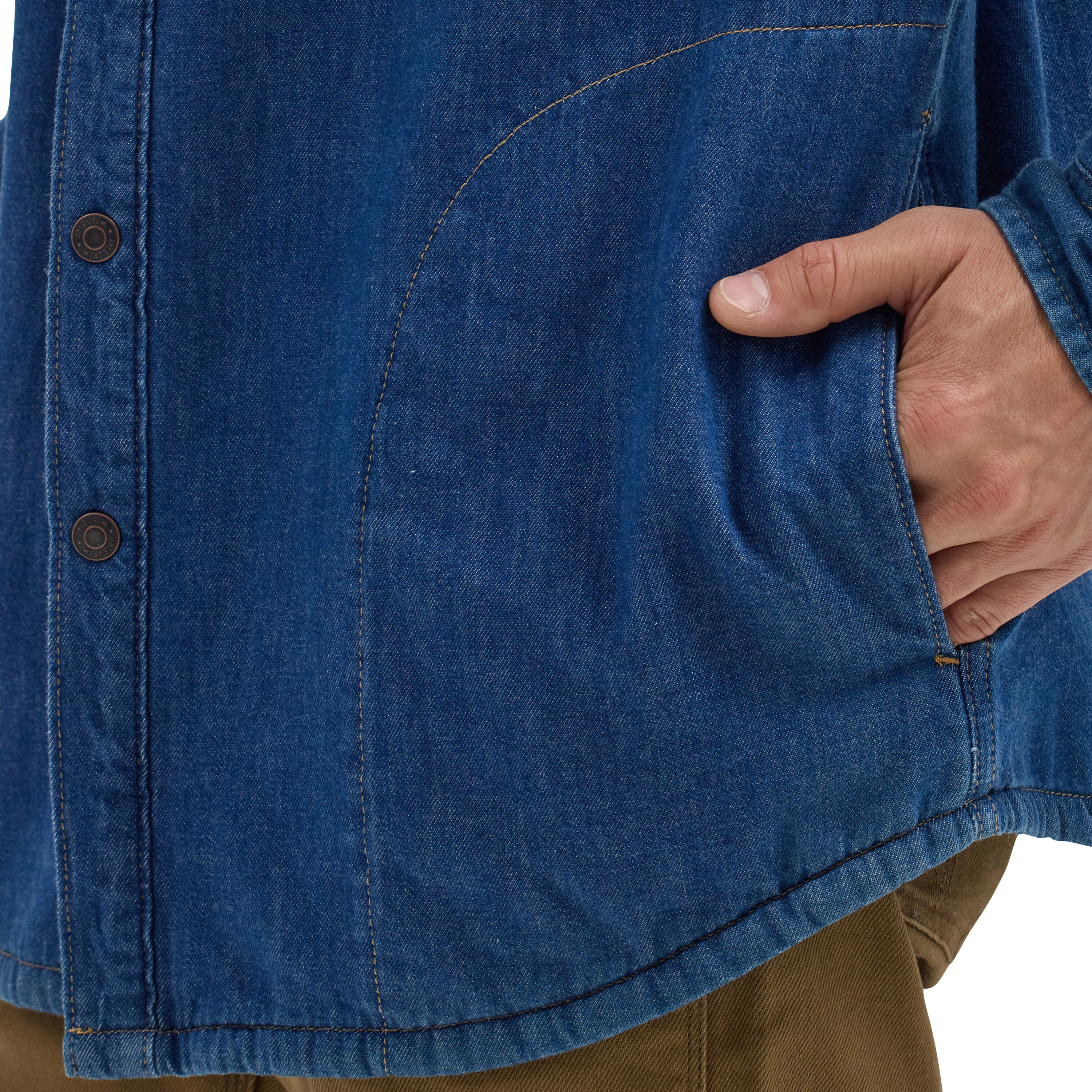 Chamarra de trabajo de mezclilla resistente Wrangler para hombre en lavado medio con aislamiento (Talla grande) 112358648-L