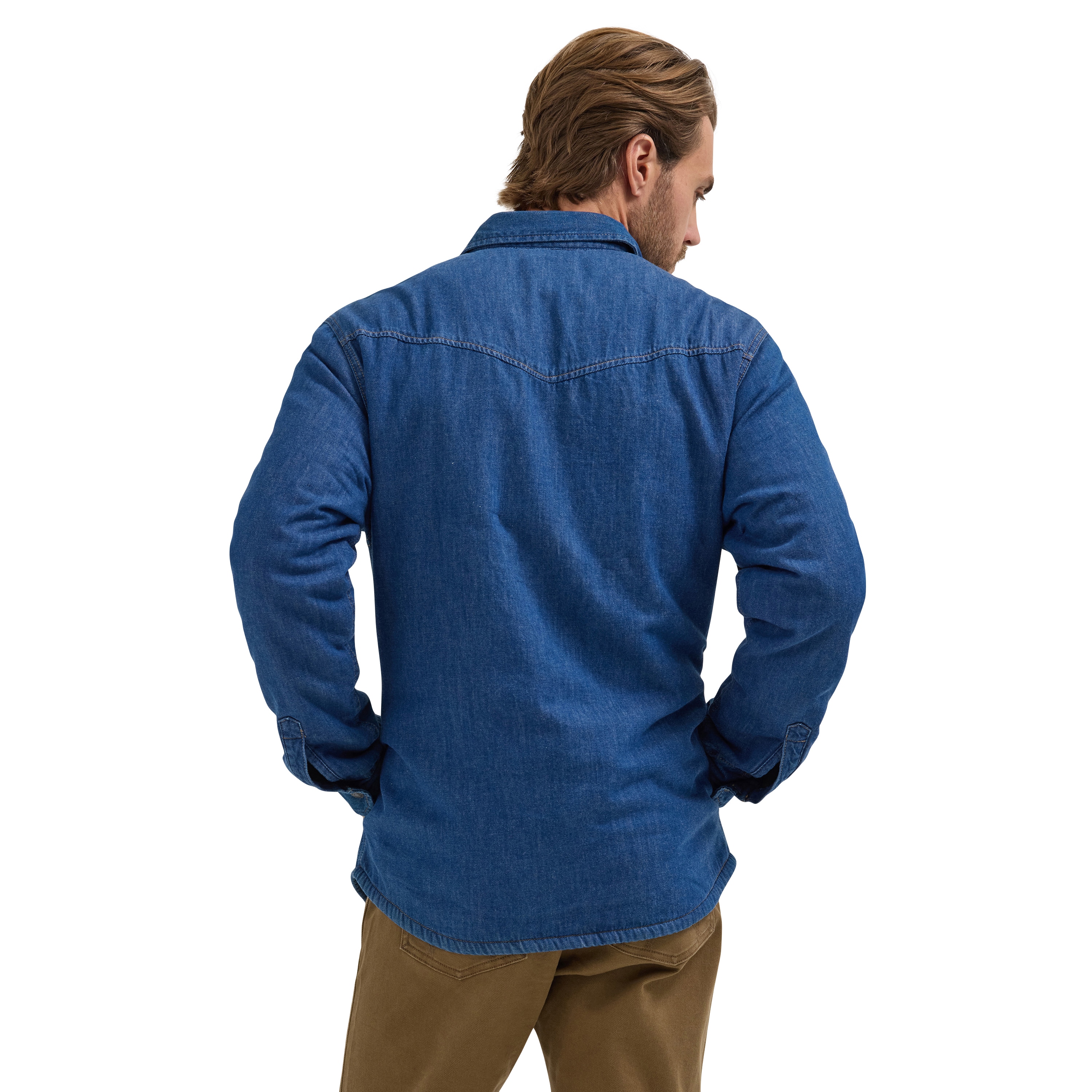 Chamarra de trabajo de mezclilla resistente Wrangler para hombre en lavado medio con aislamiento (Talla grande) 112358648-L