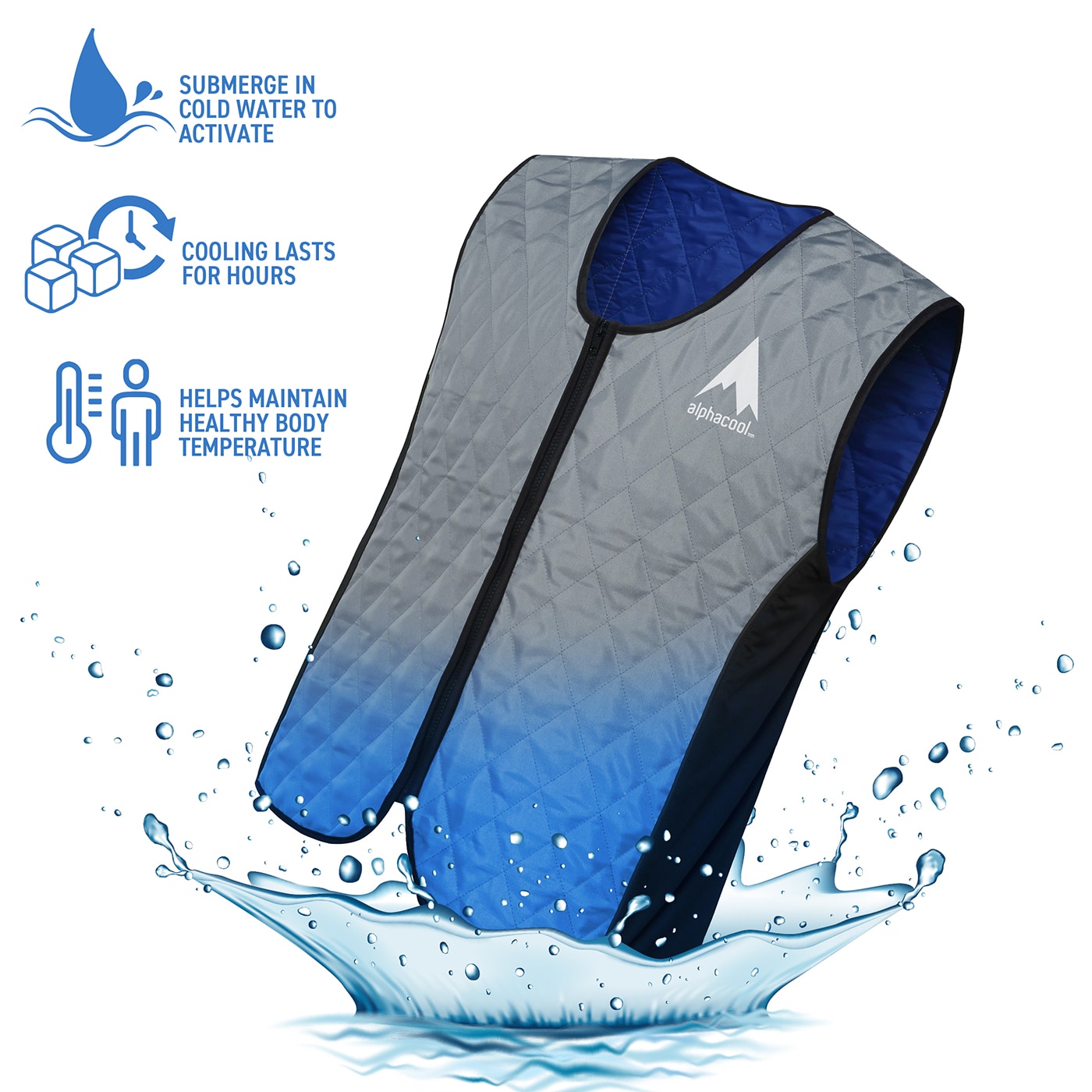Chaleco de enfriamiento de poliéster gris unisex para adultos AlphaCool L/XL