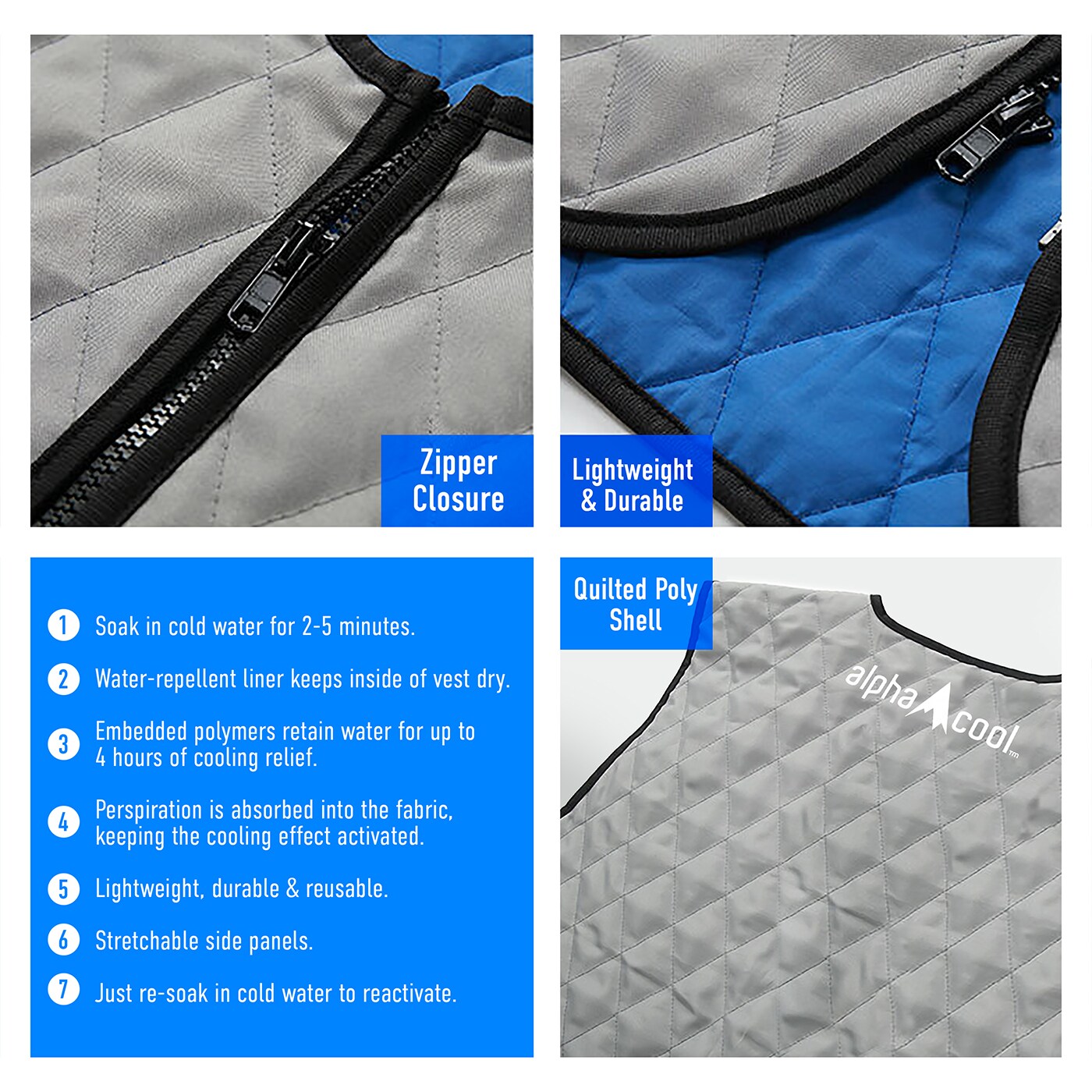 Chaleco de enfriamiento de poliéster gris unisex para adultos AlphaCool L/XL
