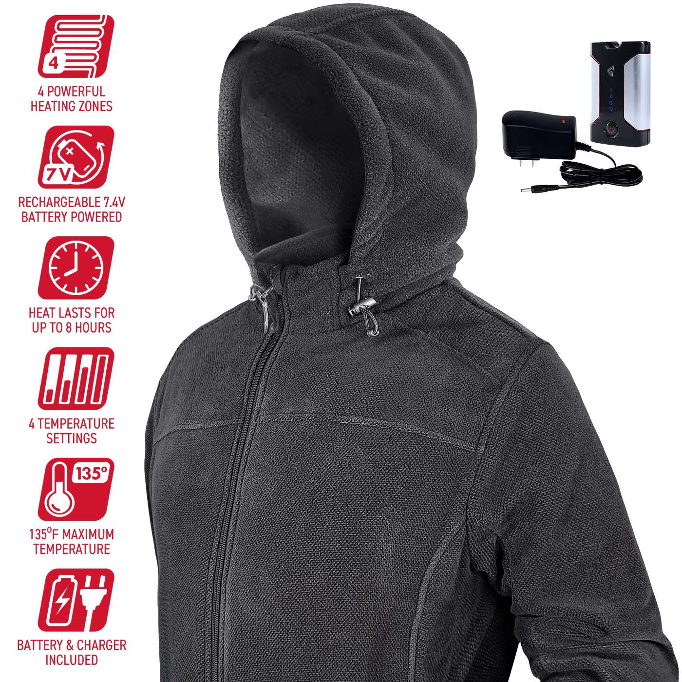 Chamarra térmica gris con capucha para hombre de peso medio de Gerbing (Talla Grande) - Batería y cargador incluidos