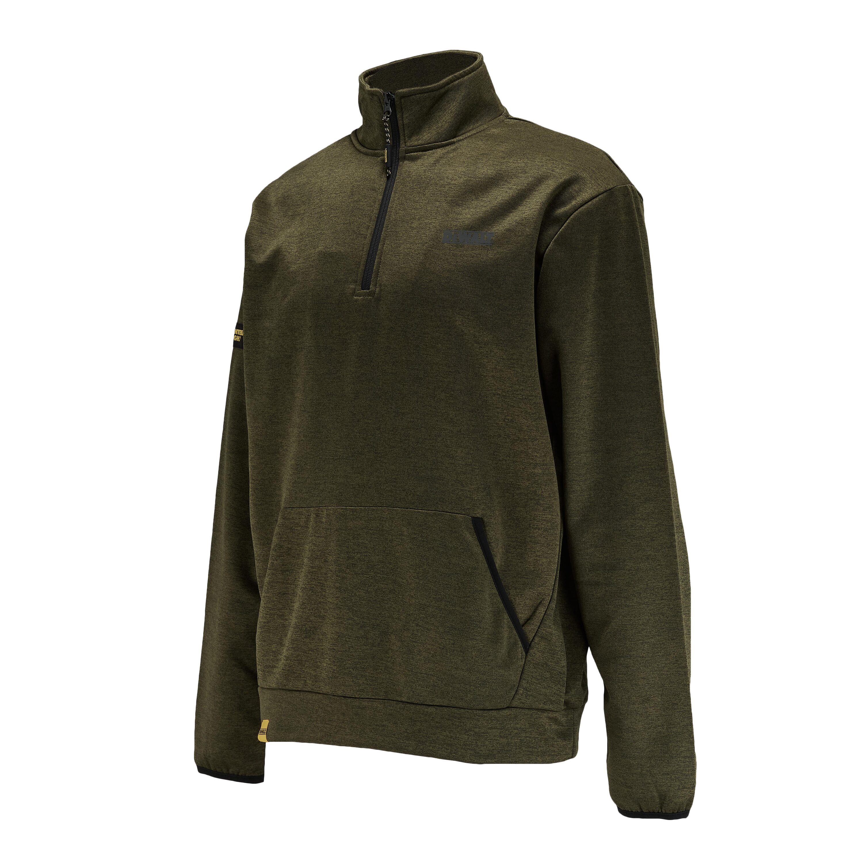 Sudadera con cierre de cuarto DEWALT para hombre en talla grande, color oliva.