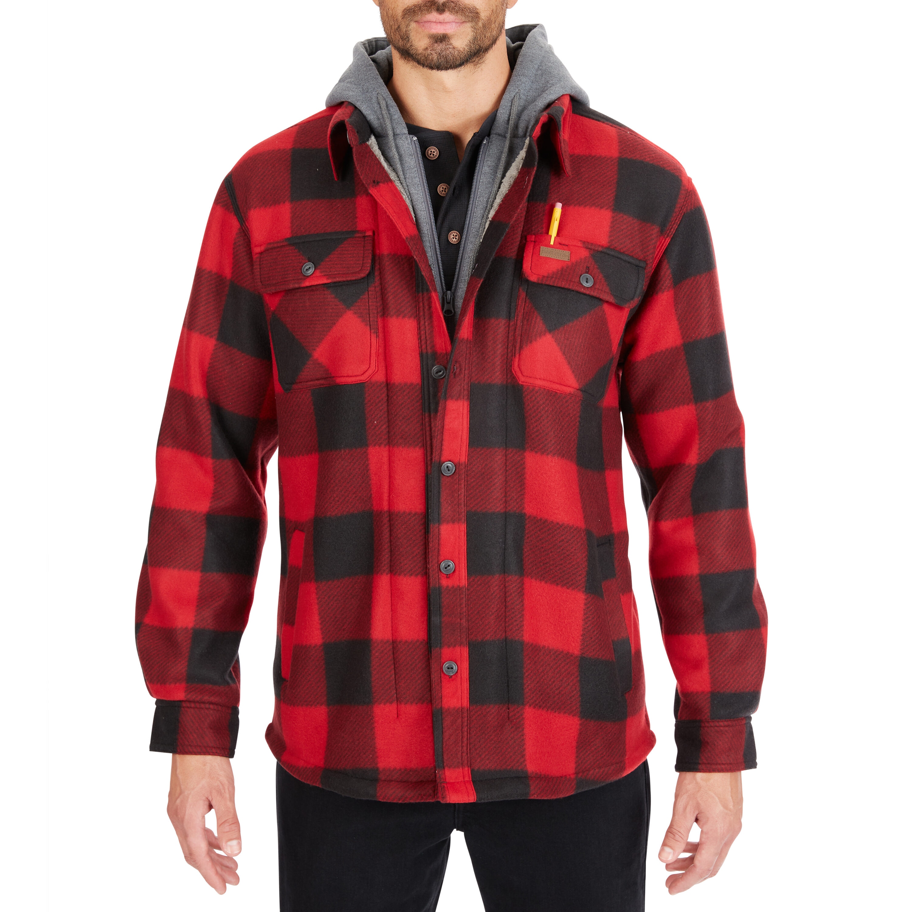 Chamarra de trabajo aislada con capucha de poliéster rojo/negro para hombre de Smith's Workwear (2XL)
