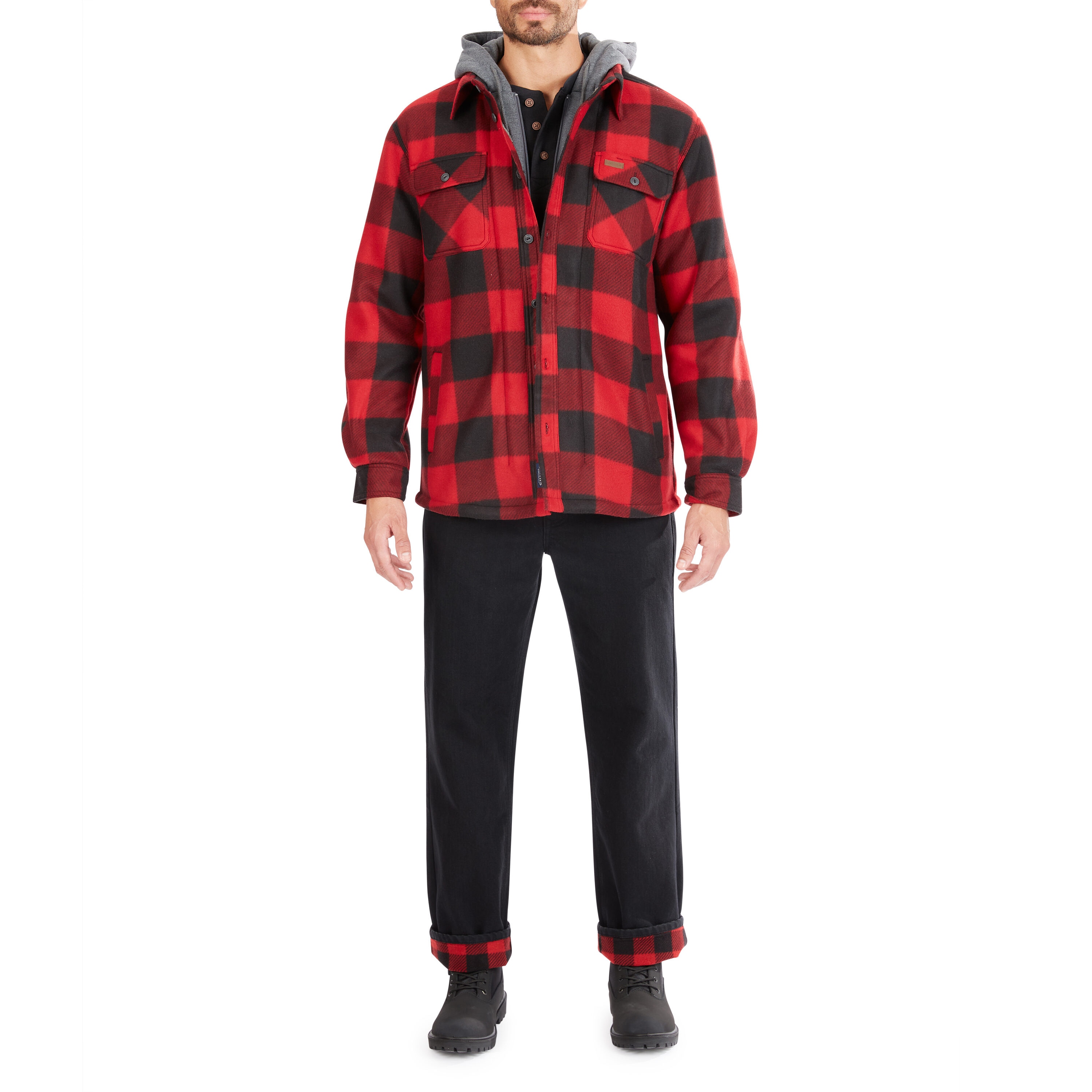 Chamarra de trabajo aislada con capucha de poliéster rojo/negro para hombre de Smith's Workwear (2XL)
