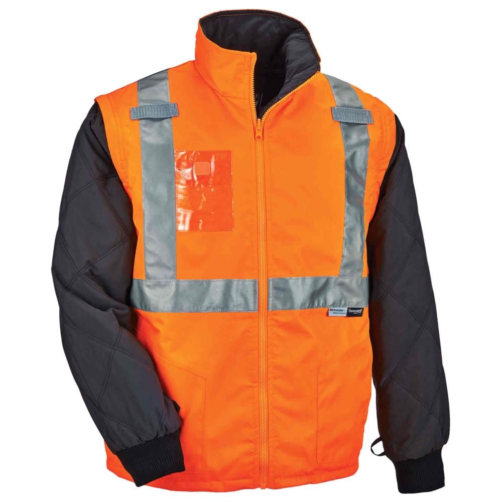 Chamarra de Trabajo Acolchada con Capucha en Naranja para Adulto Talla 3XL