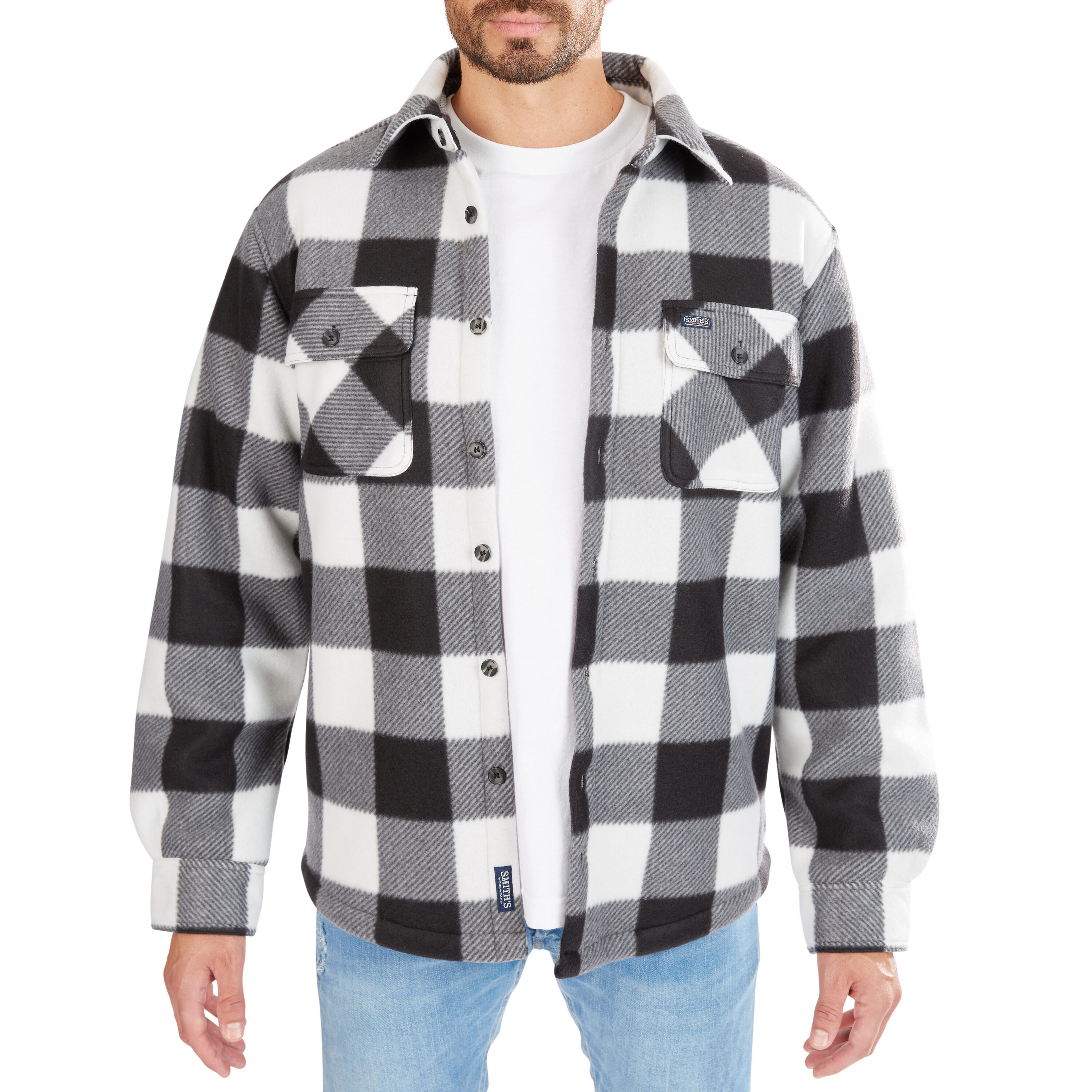 Ropa de Trabajo para Hombres de Smith en Blanco/Negro-503 de Poliéster con Forro de Lana Aislante (Mediano) S4564-WB-M