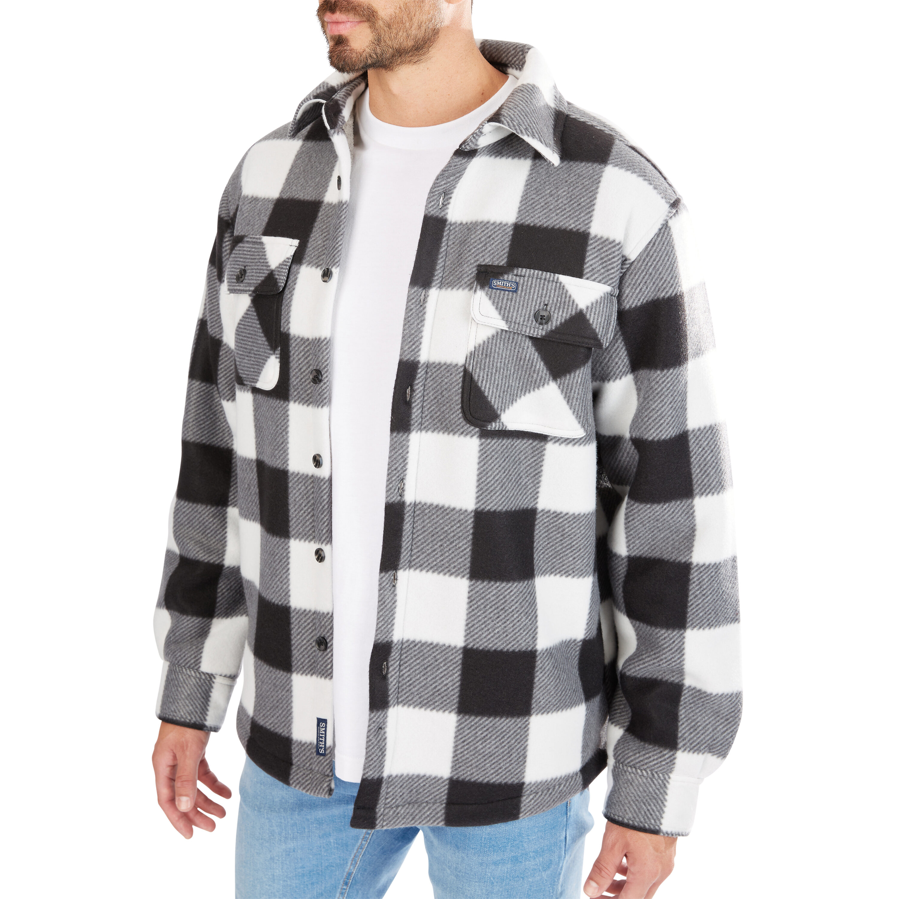 Ropa de Trabajo para Hombres de Smith en Blanco/Negro-503 de Poliéster con Forro de Lana Aislante (Mediano) S4564-WB-M