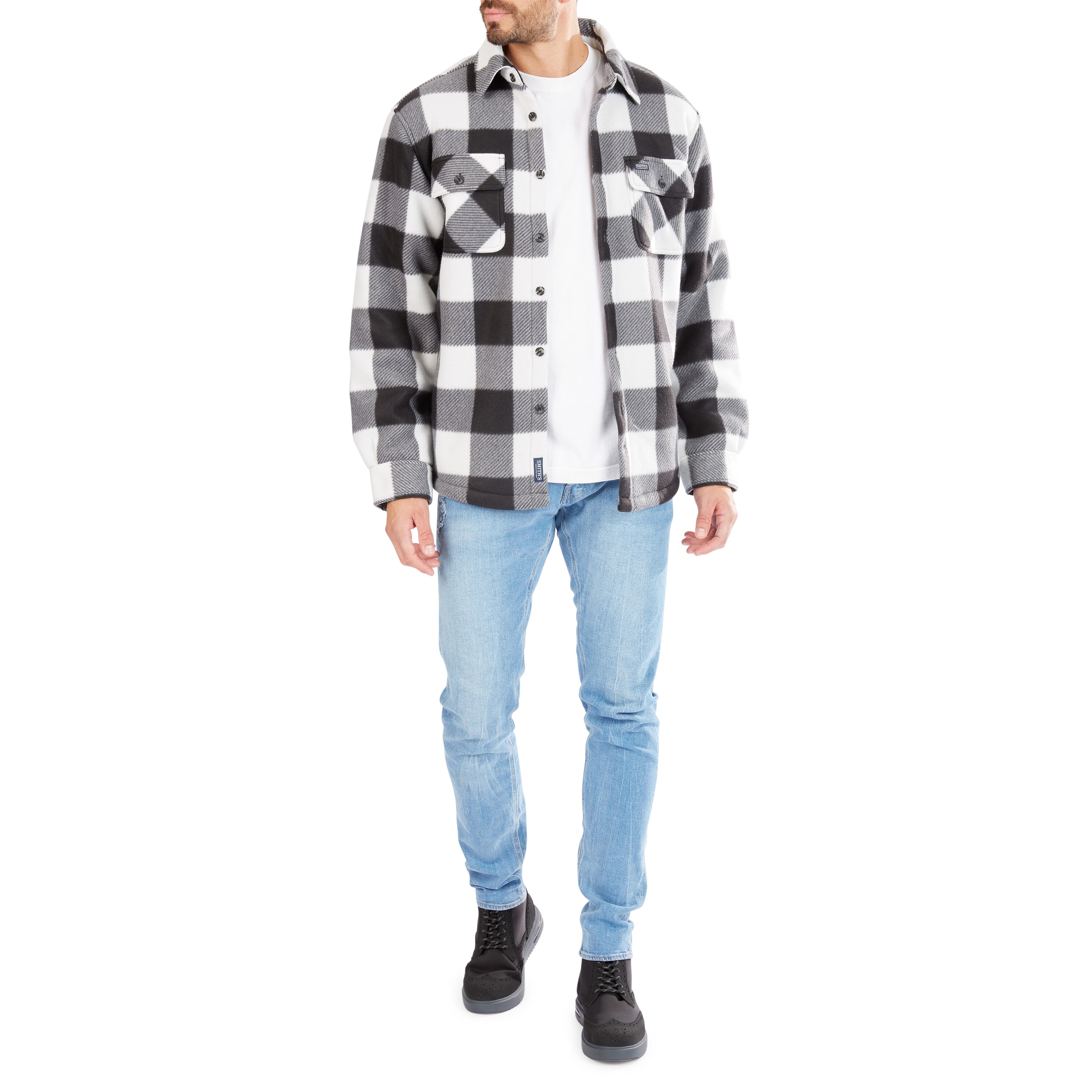 Ropa de Trabajo para Hombres de Smith en Blanco/Negro-503 de Poliéster con Forro de Lana Aislante (Mediano) S4564-WB-M