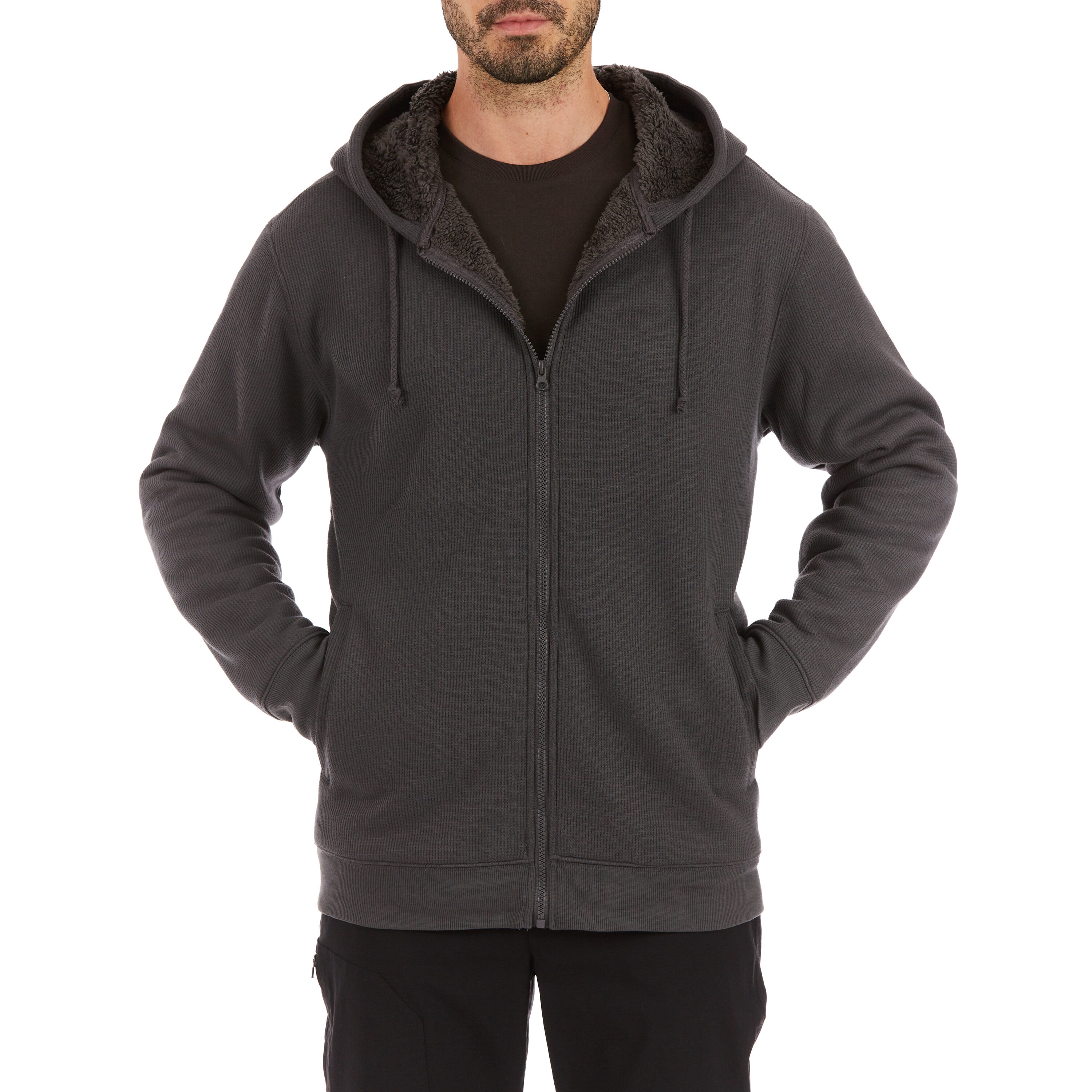 Chamarra de Trabajo Aislada con Capucha de Poliéster en Gris Oscuro para Hombre (Grande)