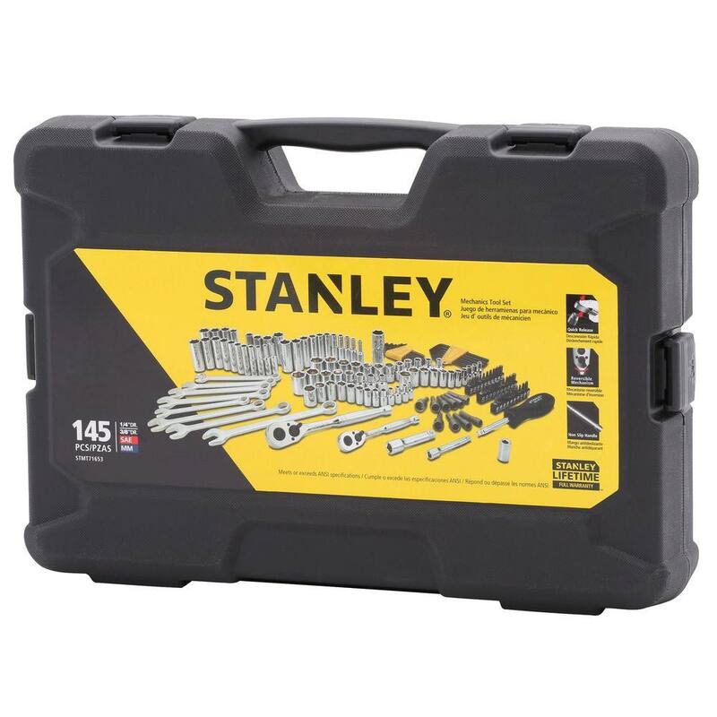 Juego de herramientas mecánicas Stanley de 1/4 in. y 3/8 in. de accionamiento SAE (145 piezas) - STMT71653