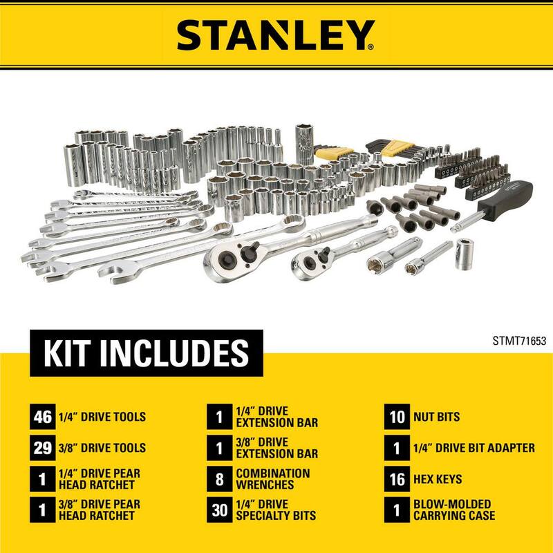 Juego de herramientas mecánicas Stanley de 1/4 in. y 3/8 in. de accionamiento SAE (145 piezas) - STMT71653