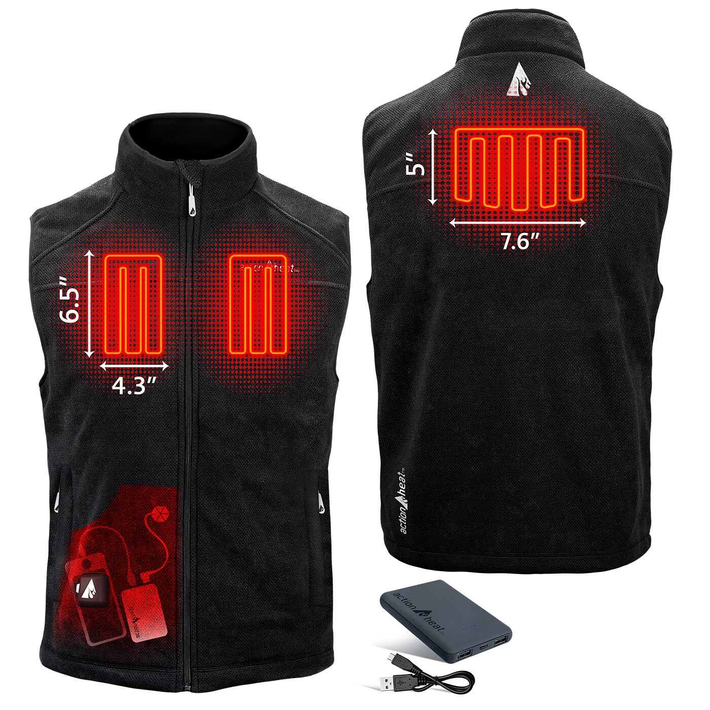 Chaleco térmico de poliéster negro para hombres de ActionHeat en talla 3XL