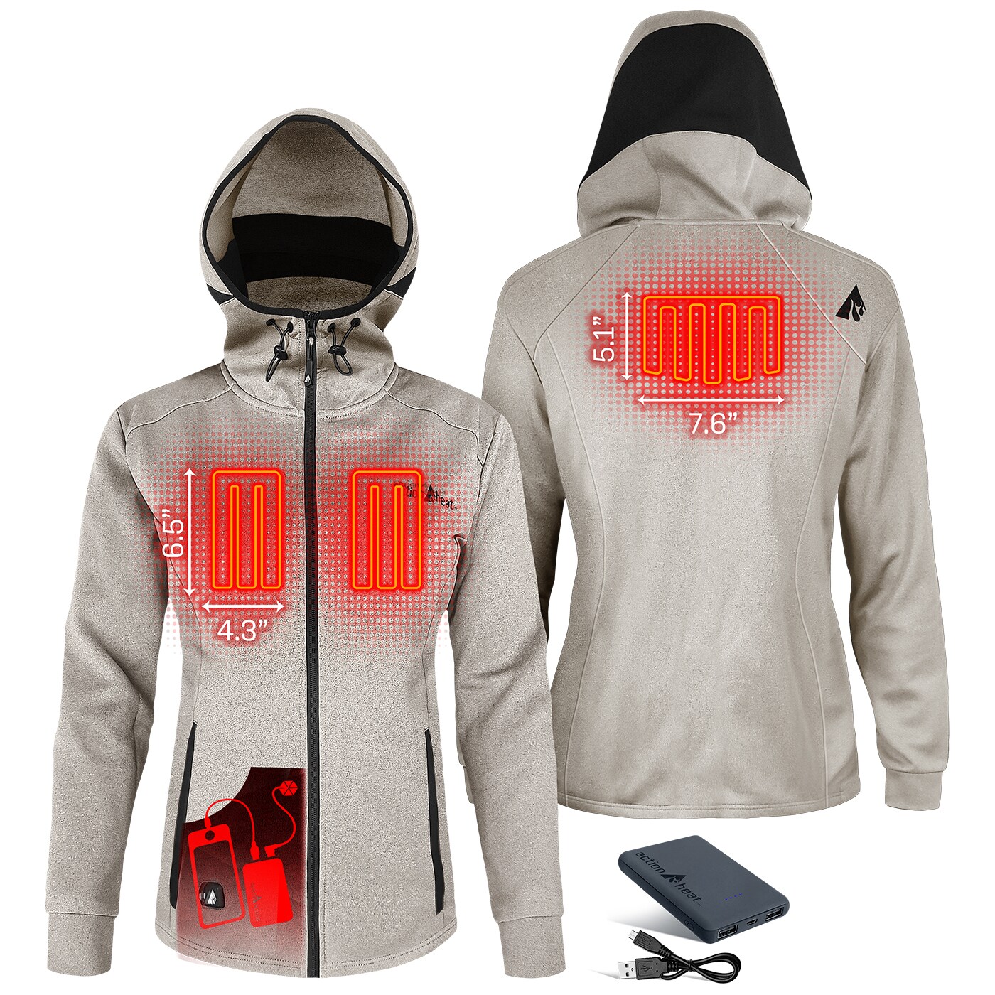 Chamarra Térmica con Capucha de Peso Medio para Mujer ActionHeat Antarctica Blanca (Talla S) Incluye Batería