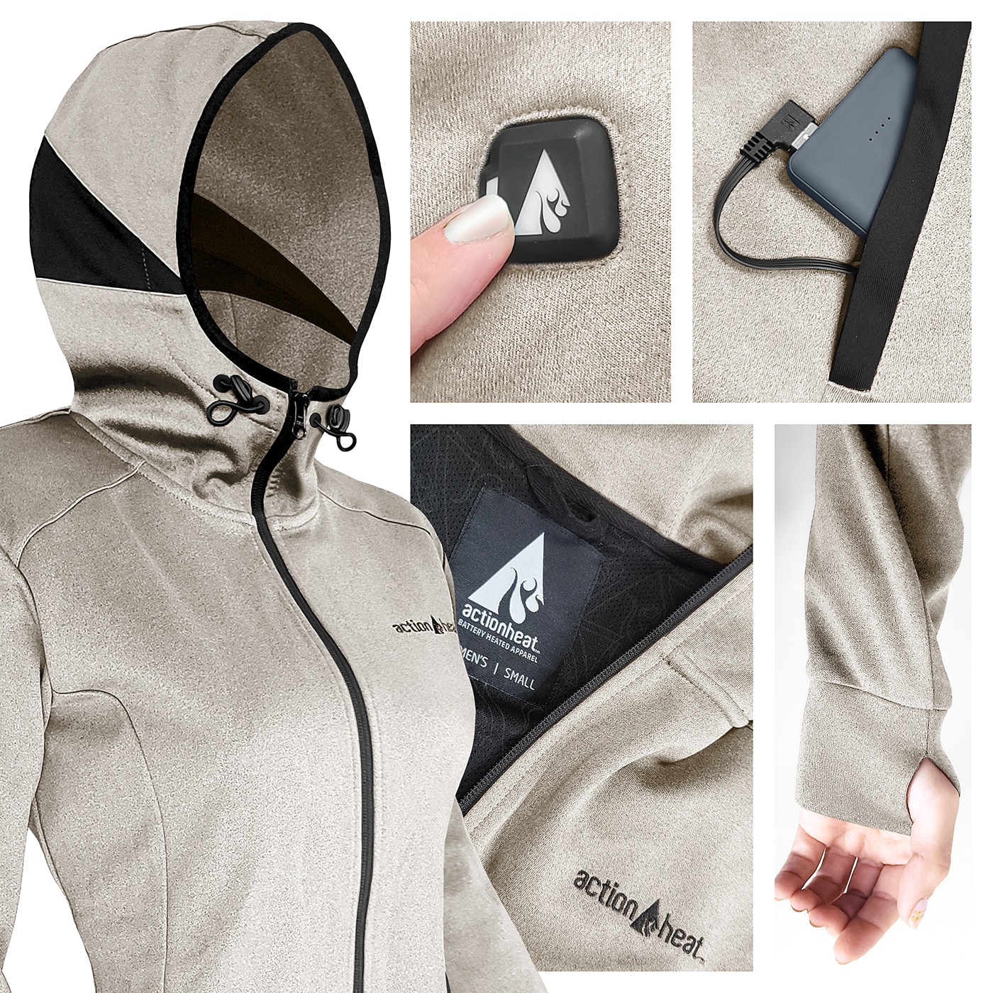 Chamarra Térmica con Capucha de Peso Medio para Mujer ActionHeat Antarctica Blanca (Talla S) Incluye Batería