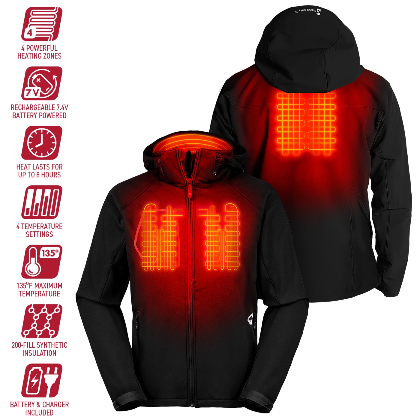 Chamarra térmica con capucha para hombre en negro de peso medio (talla pequeña)