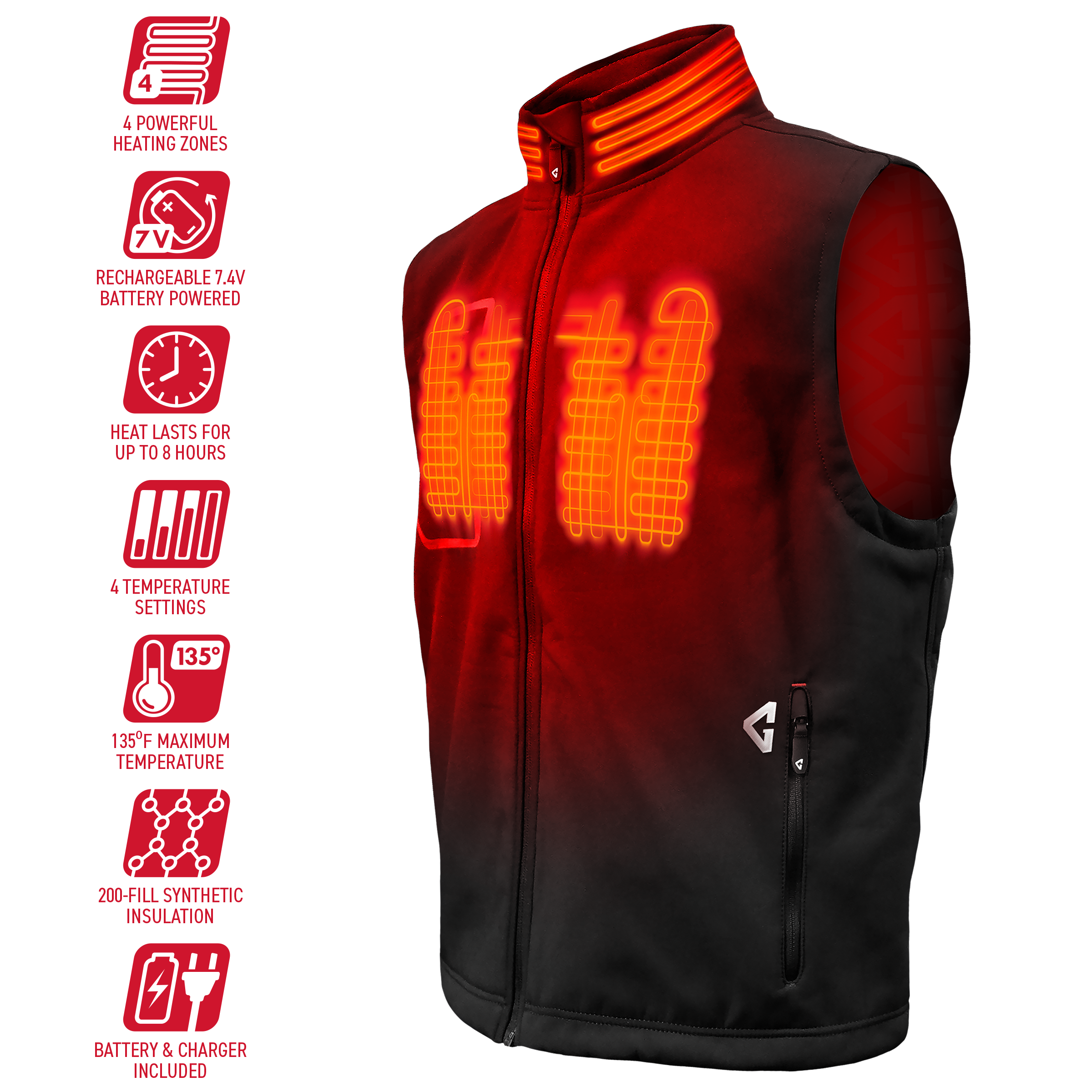 Chaleco Calentador Negro de Poliéster para Hombre Talla Pequeña
