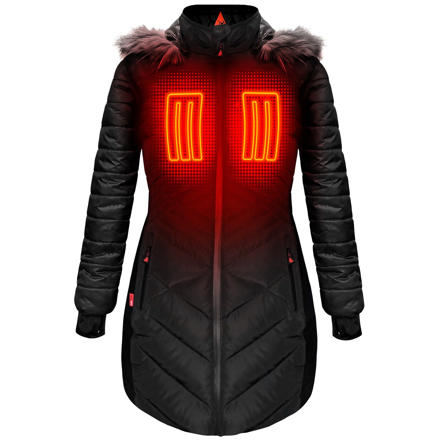 Chamarra térmica y acolchada para mujer en negro con capucha y peso pesado de ActionHeat (Grande)