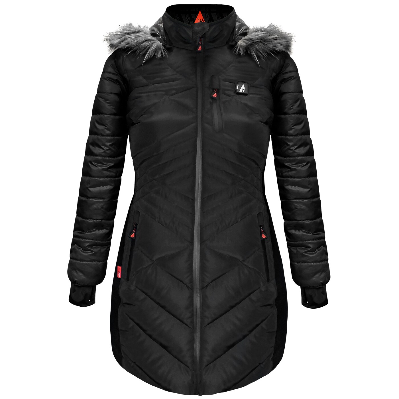Chamarra térmica y acolchada para mujer en negro con capucha y peso pesado de ActionHeat (Grande)
