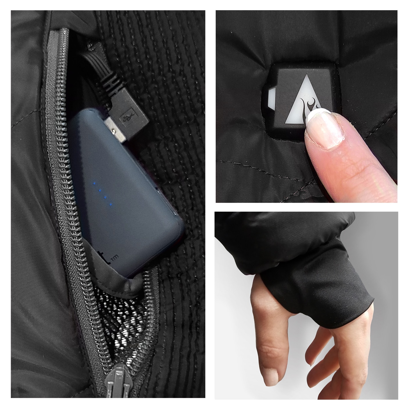 Chamarra térmica y acolchada para mujer en negro con capucha y peso pesado de ActionHeat (Grande)
