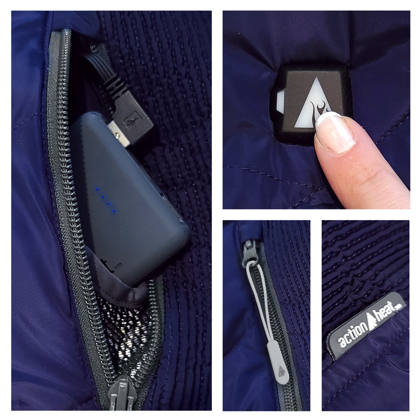 Chamarra de Invierno con Calefacción para Mujer en Indigo de Peso Pesado con Capucha (Grande)