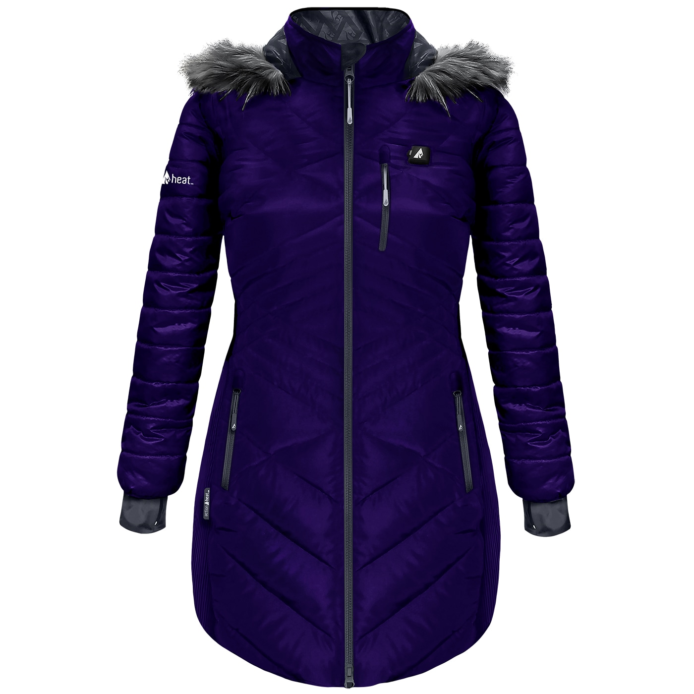 Chamarra de Invierno con Calefacción para Mujer en Indigo de Peso Pesado con Capucha (Grande)
