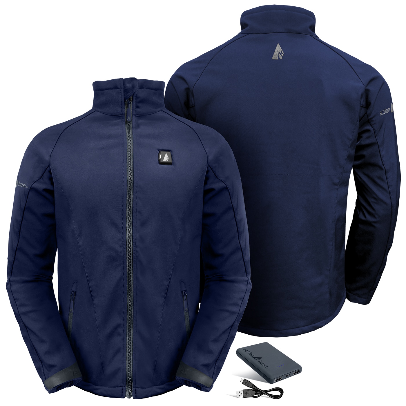 Chamarra térmica mediana para hombre en color azul marino marca ActionHeat (Mediana) Batería incluida AH-JKT-5V-M-N-M