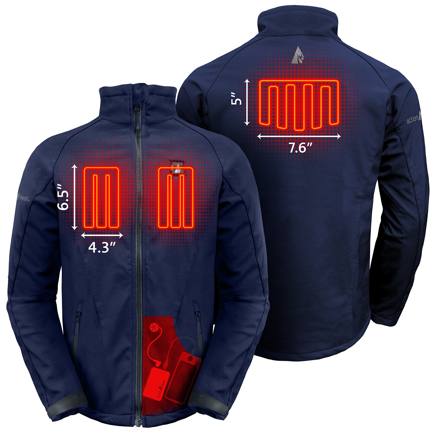 Chamarra térmica mediana para hombre en color azul marino marca ActionHeat (Mediana) Batería incluida AH-JKT-5V-M-N-M