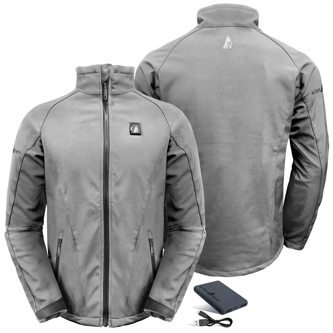 Chamarra térmica gris de peso medio para hombres de ActionHeat con tecnología Sharkshin (mediana) - Batería incluida