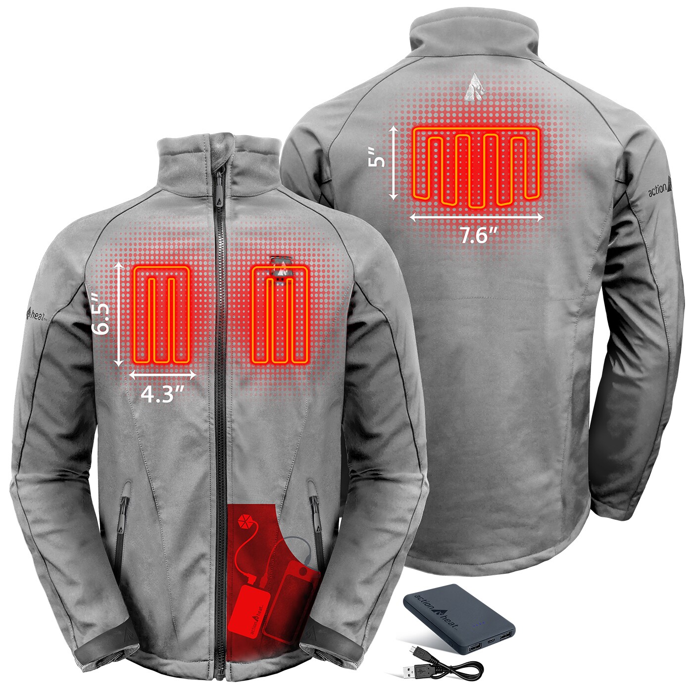Chamarra térmica gris de peso medio para hombres de ActionHeat con tecnología Sharkshin (mediana) - Batería incluida