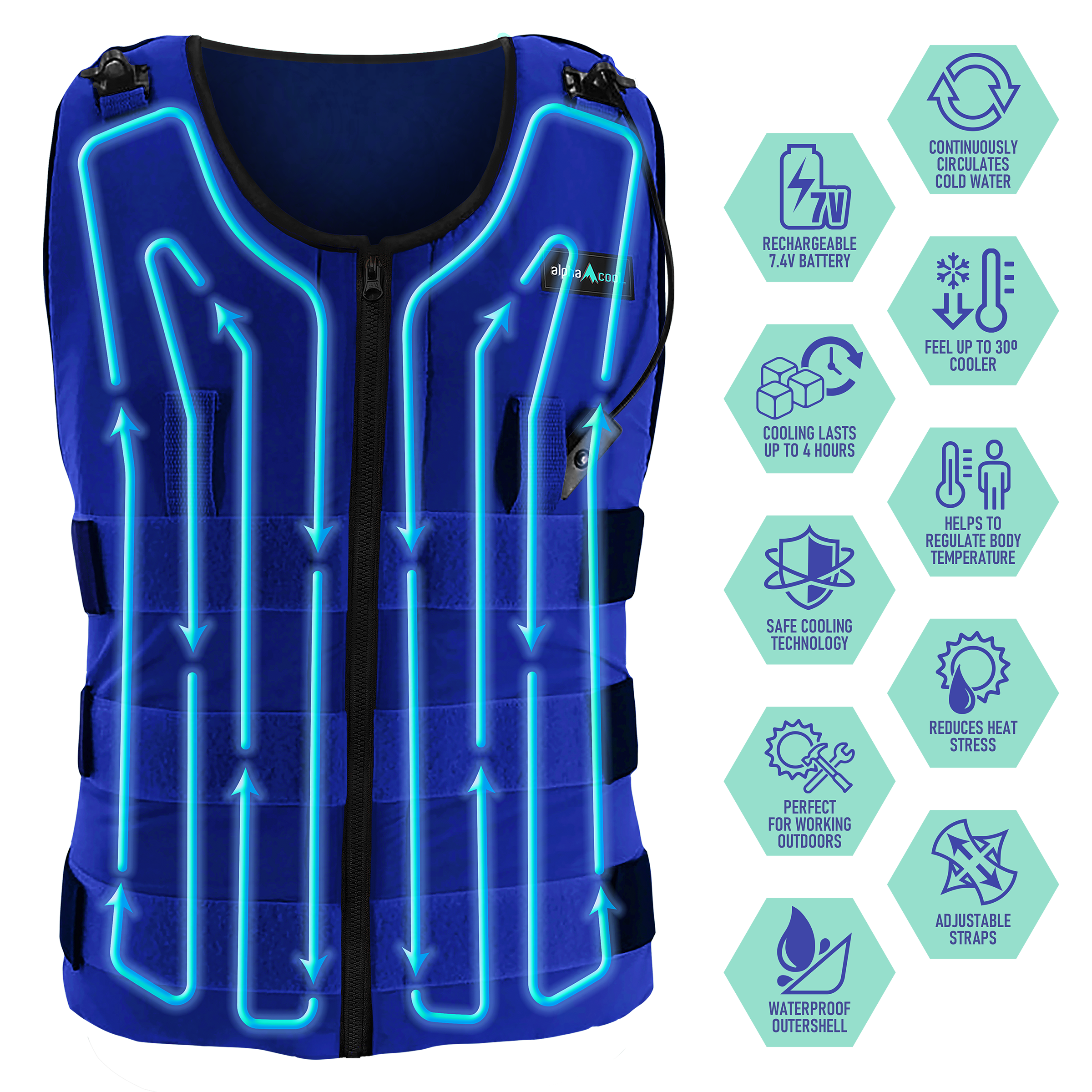 Chaleco de refrigeración de poliéster azul unisex para adultos AlphaCool talla 4XL