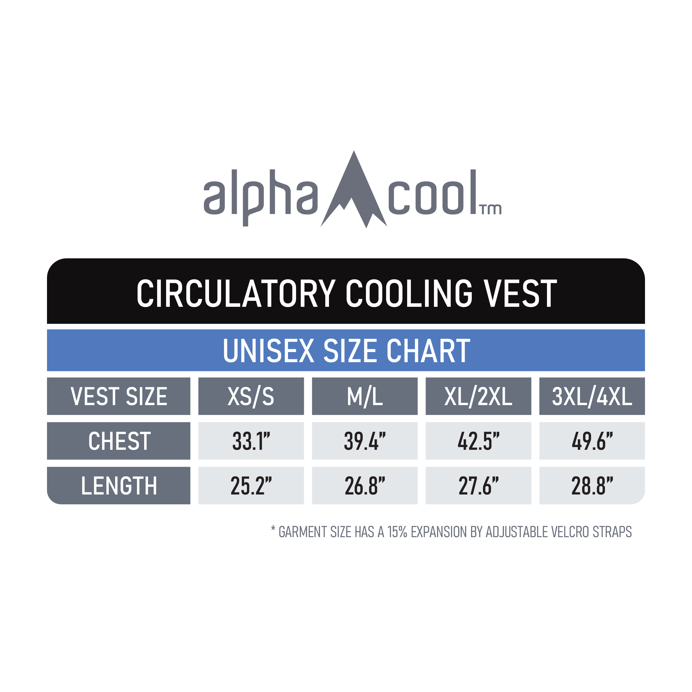 Chaleco de refrigeración de poliéster azul unisex para adultos AlphaCool talla 4XL