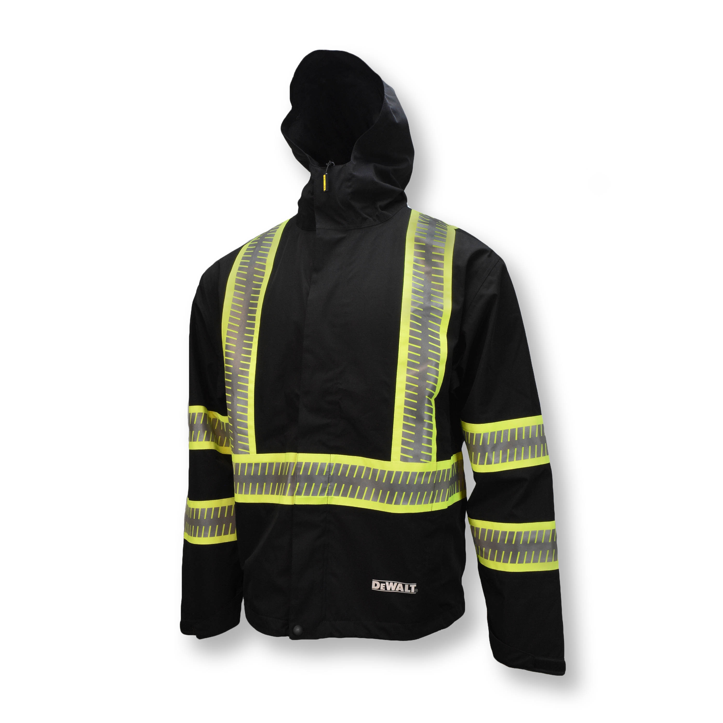 Chamarra impermeable con capucha ligera para lluvia en negro / verde llamativo para hombres DEWALT (Mediano) DRW11-1ZGR-M