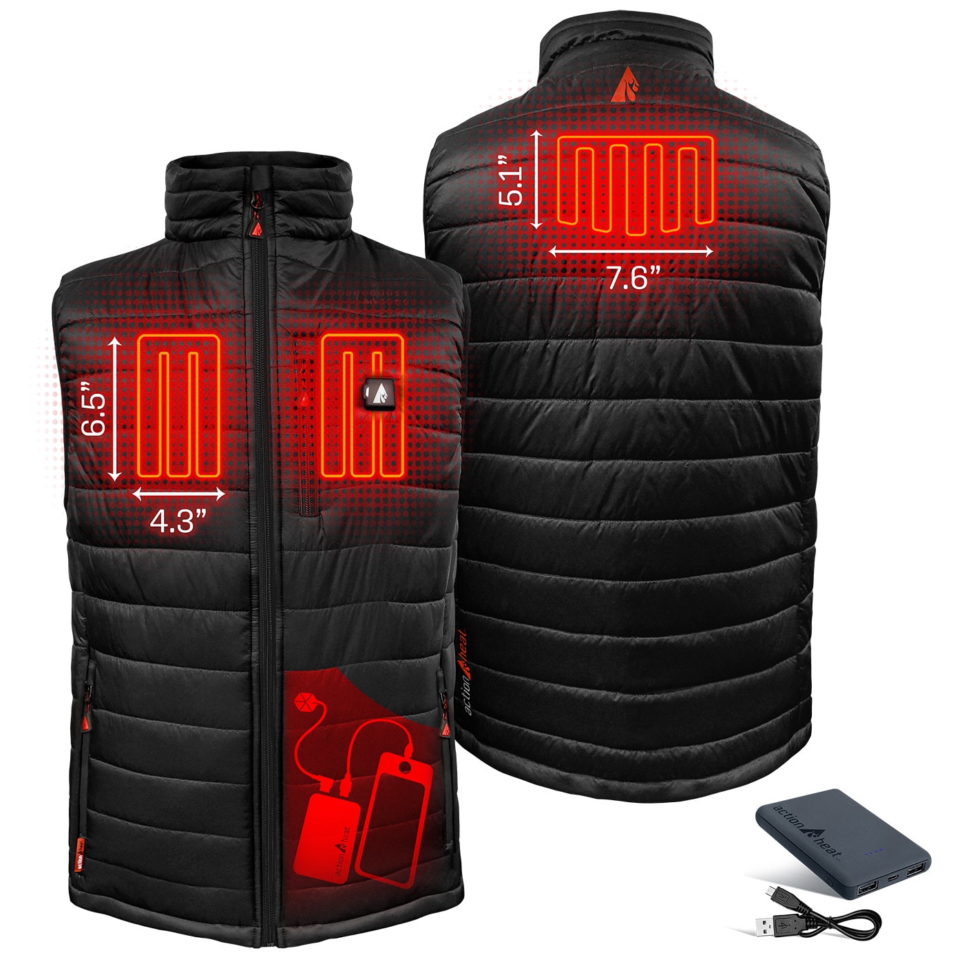 Chaleco térmico de poliéster negro para hombre de ActionHeat tamaño mediano AH-PVST-5V-M-B-M