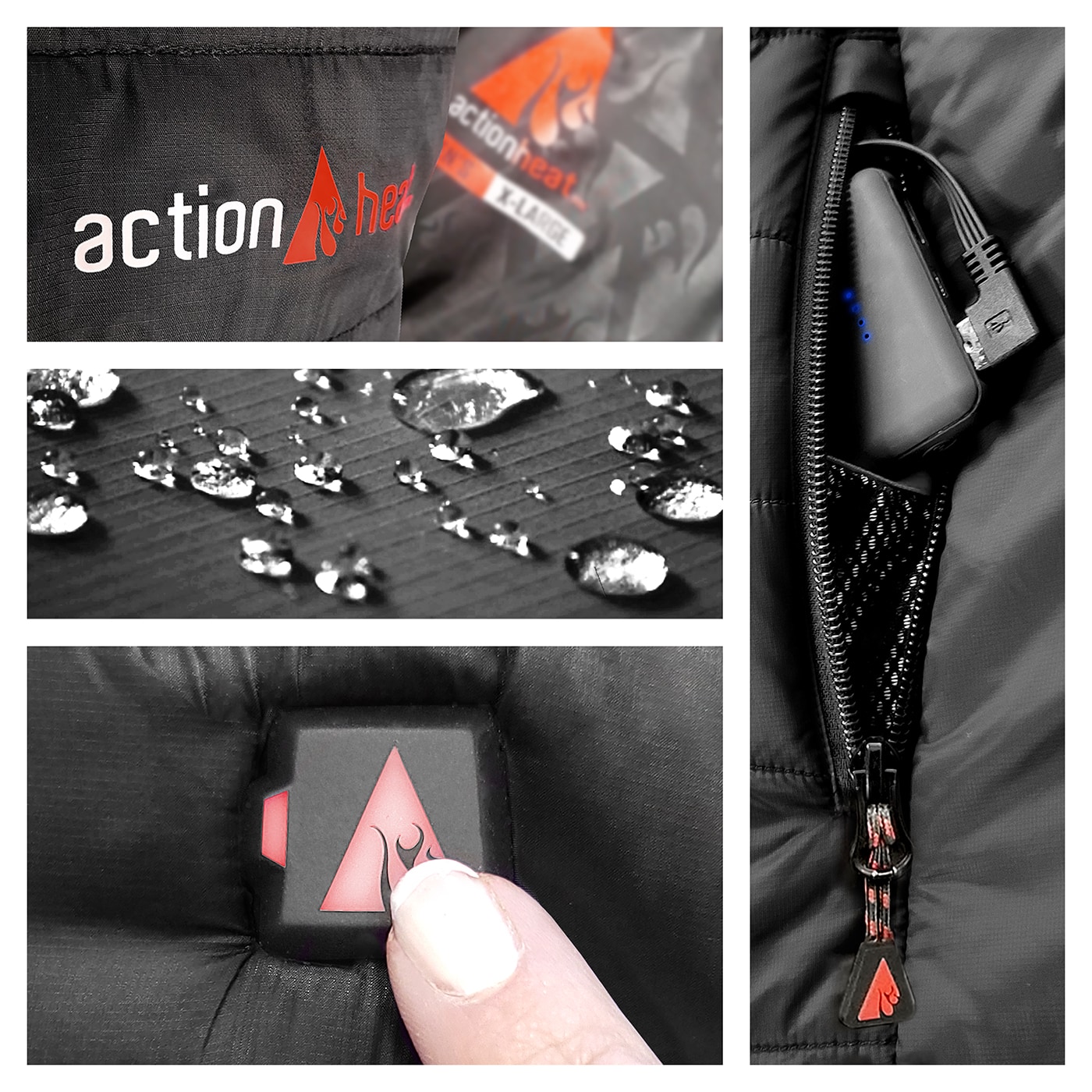 Chaleco térmico de poliéster negro para hombre de ActionHeat tamaño mediano AH-PVST-5V-M-B-M