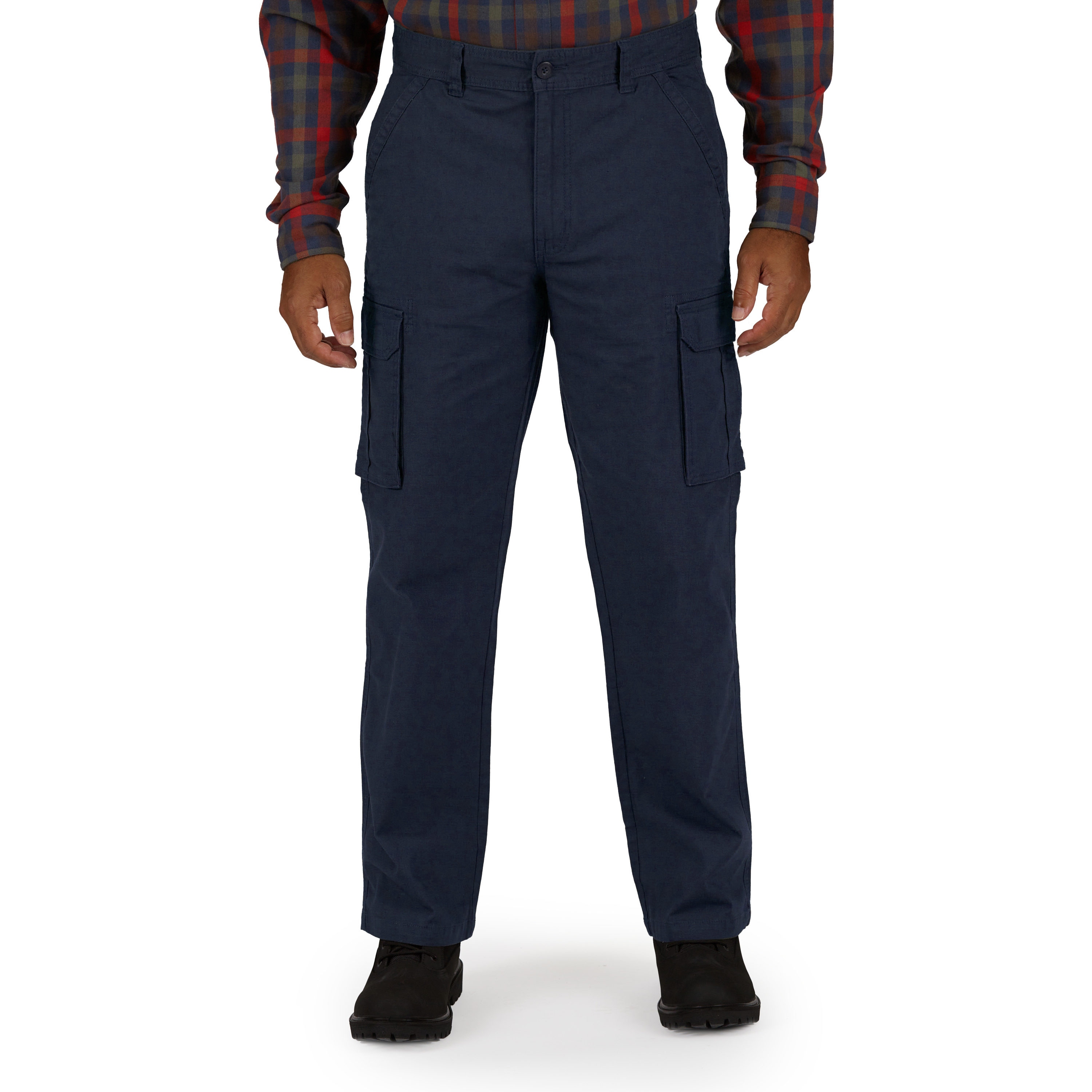 Pantalones de trabajo para hombre de Smith's Workwear en ajuste relajado de lona azul marino oscuro con bolsillos de carga (34 x 32)
