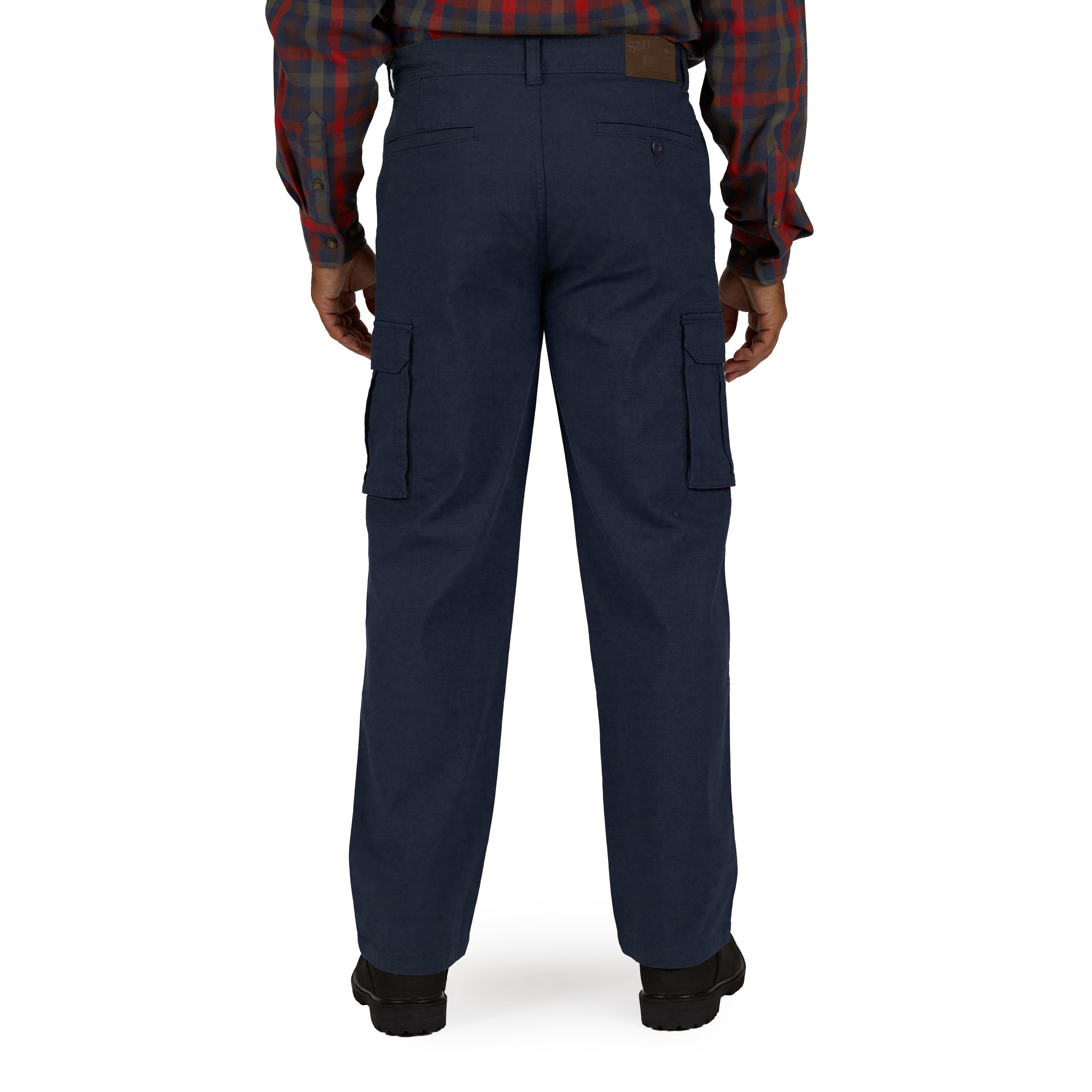 Pantalones de trabajo para hombre de Smith's Workwear en ajuste relajado de lona azul marino oscuro con bolsillos de carga (34 x 32)