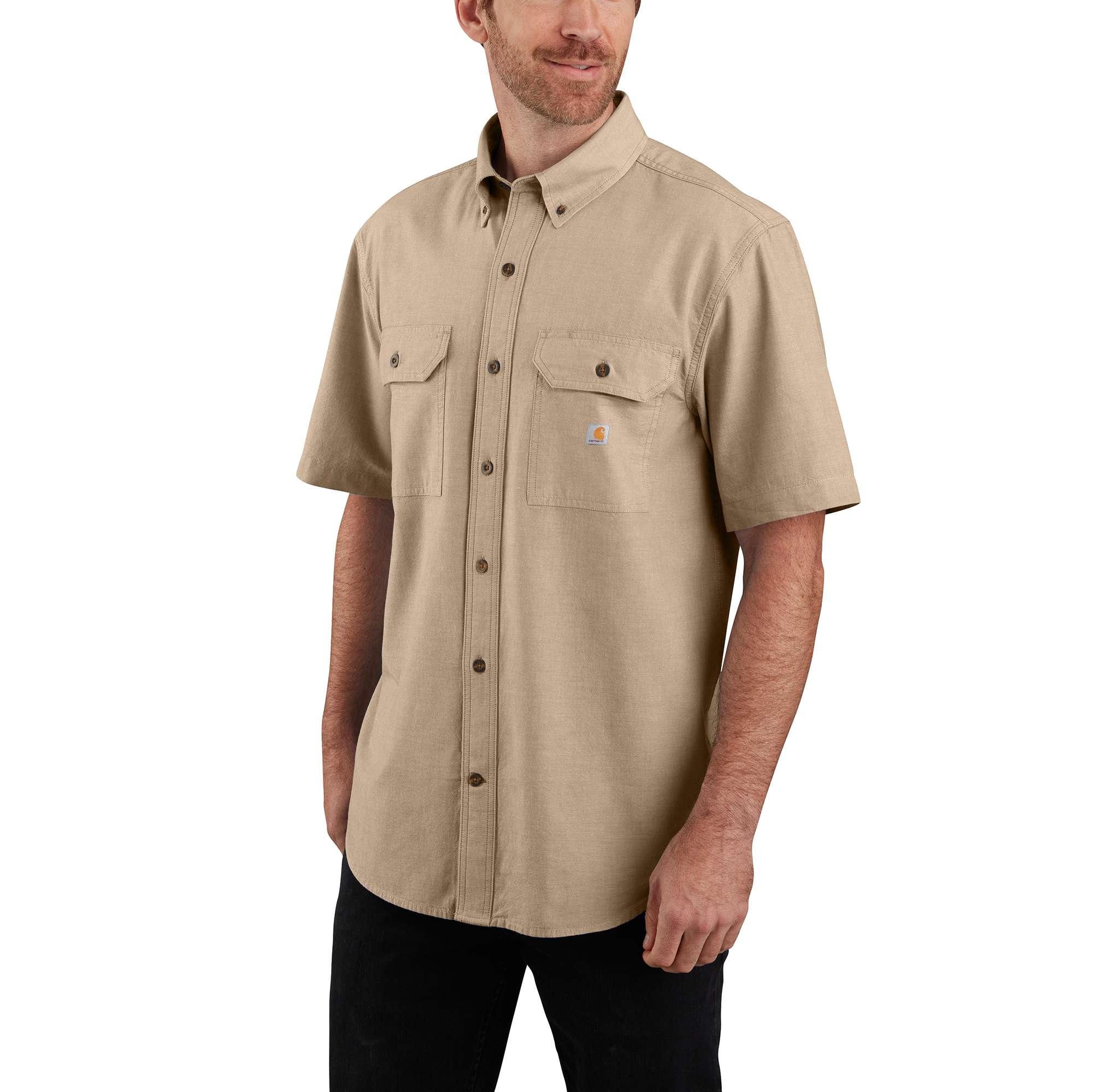Camisa de botones de manga corta de punto en color café para hombres de Carhartt (Talla Grande)