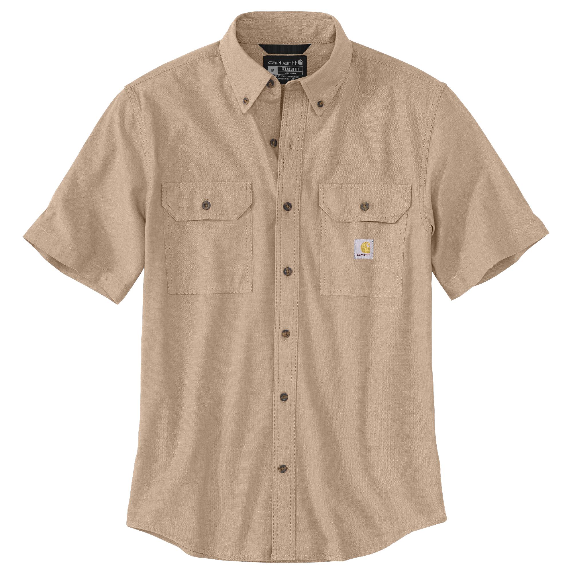 Camisa de botones de manga corta de punto en color café para hombres de Carhartt (Talla Grande)