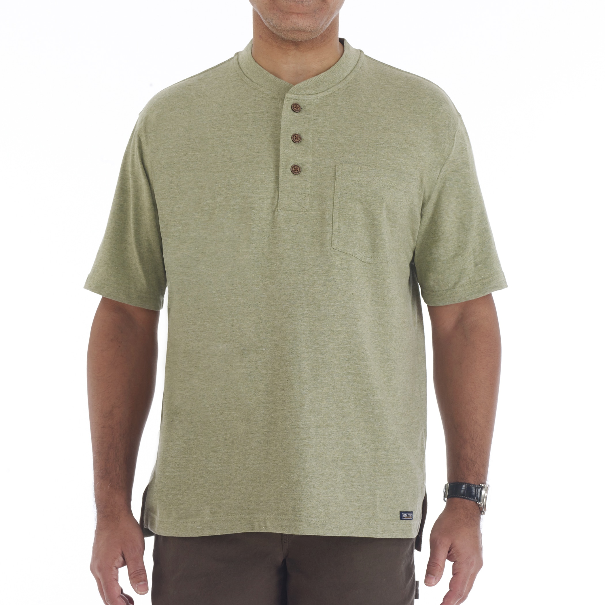 Playera de manga corta Henley sólida verde para hombre de Smith's Workwear (2XL)