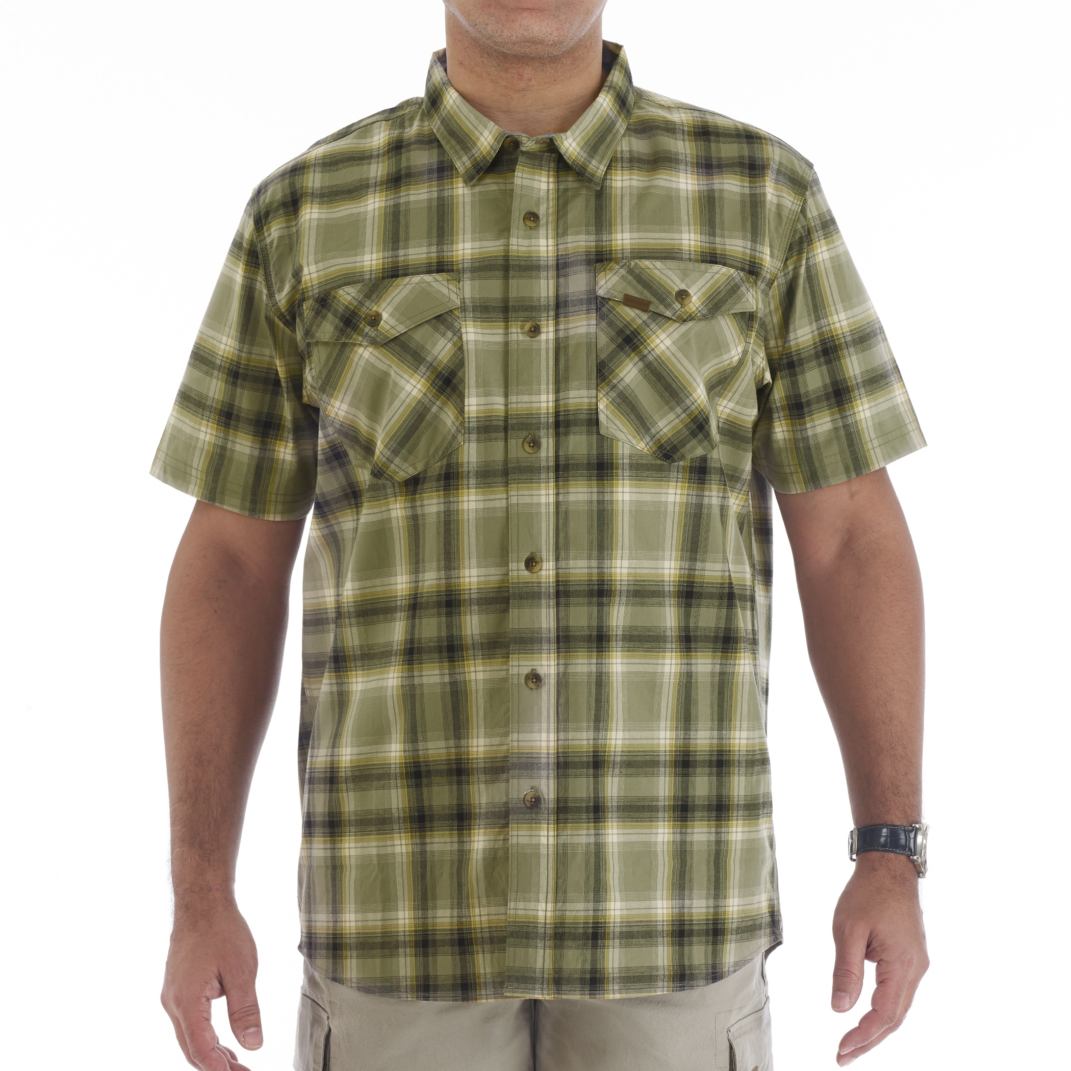 Playera de manga corta a cuadros en verde tejida de Smith's Workwear para hombre (Mediana)
