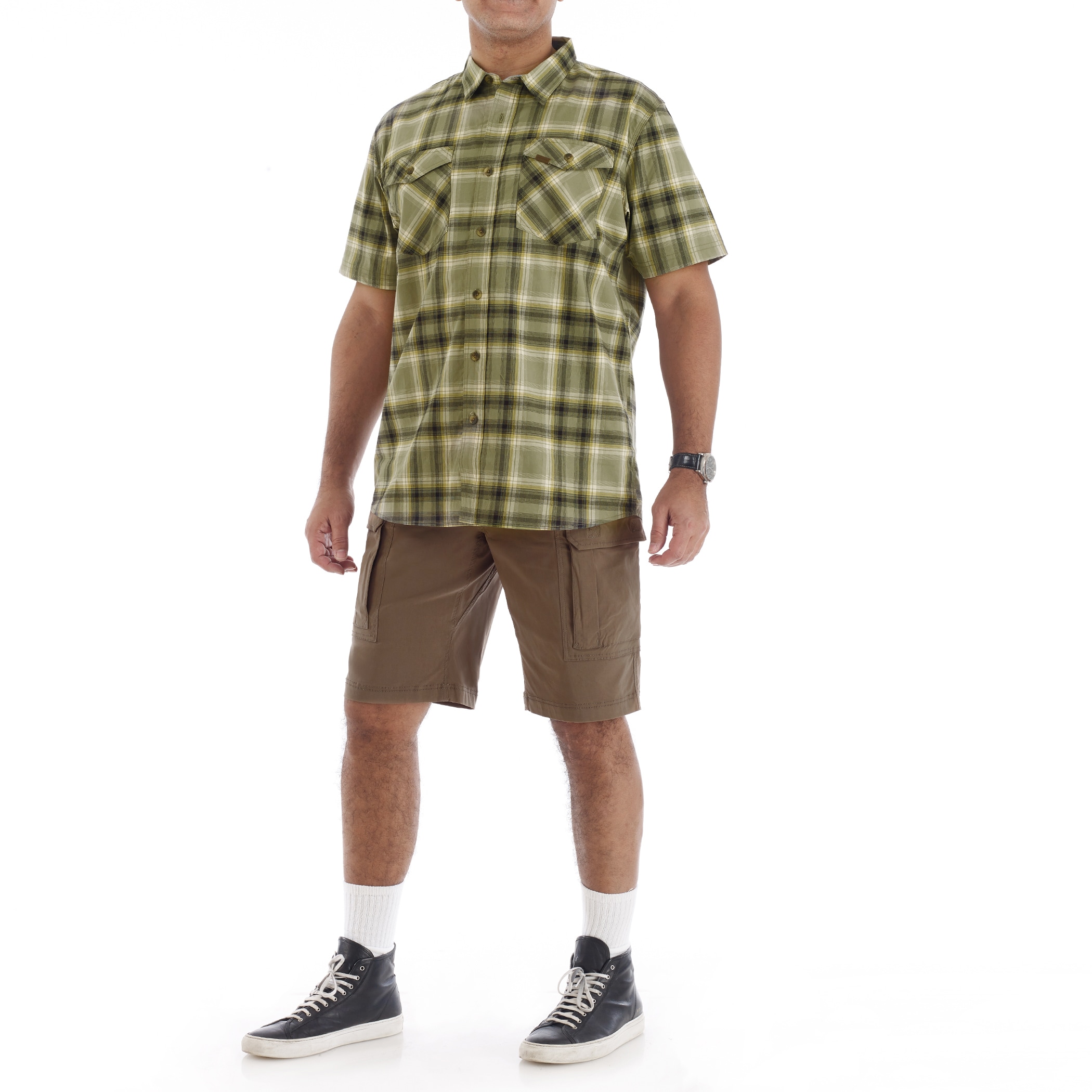 Playera de manga corta a cuadros en verde tejida de Smith's Workwear para hombre (Mediana)