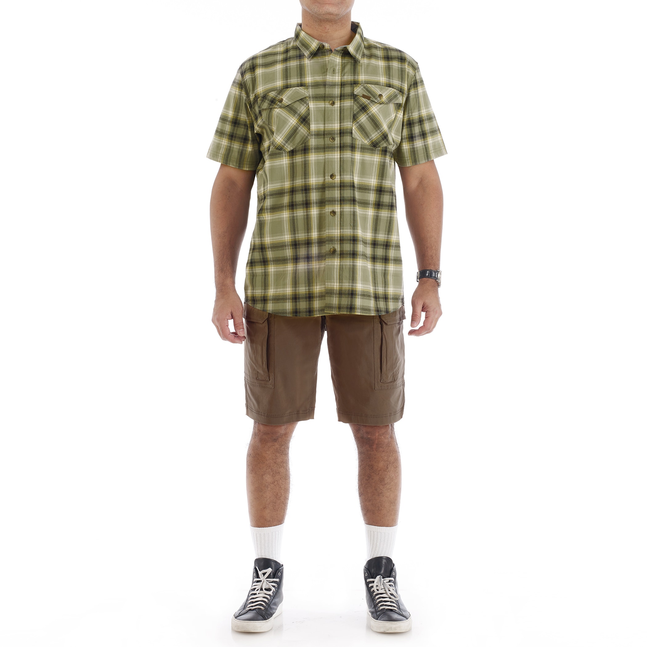 Playera de manga corta a cuadros en verde tejida de Smith's Workwear para hombre (Mediana)