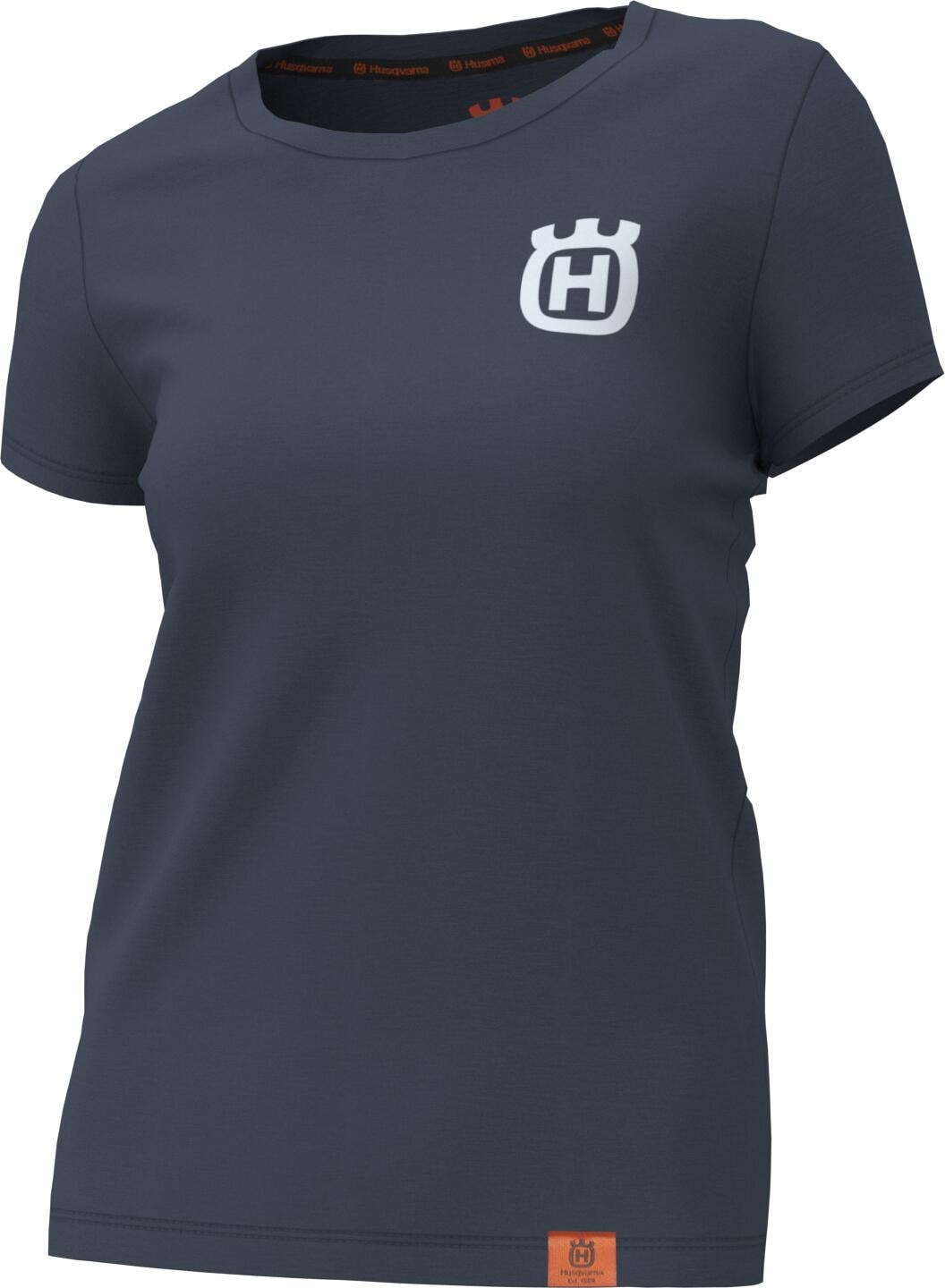 Playera básica de mujer de manga corta color azul de Husqvarna (talla XL)
