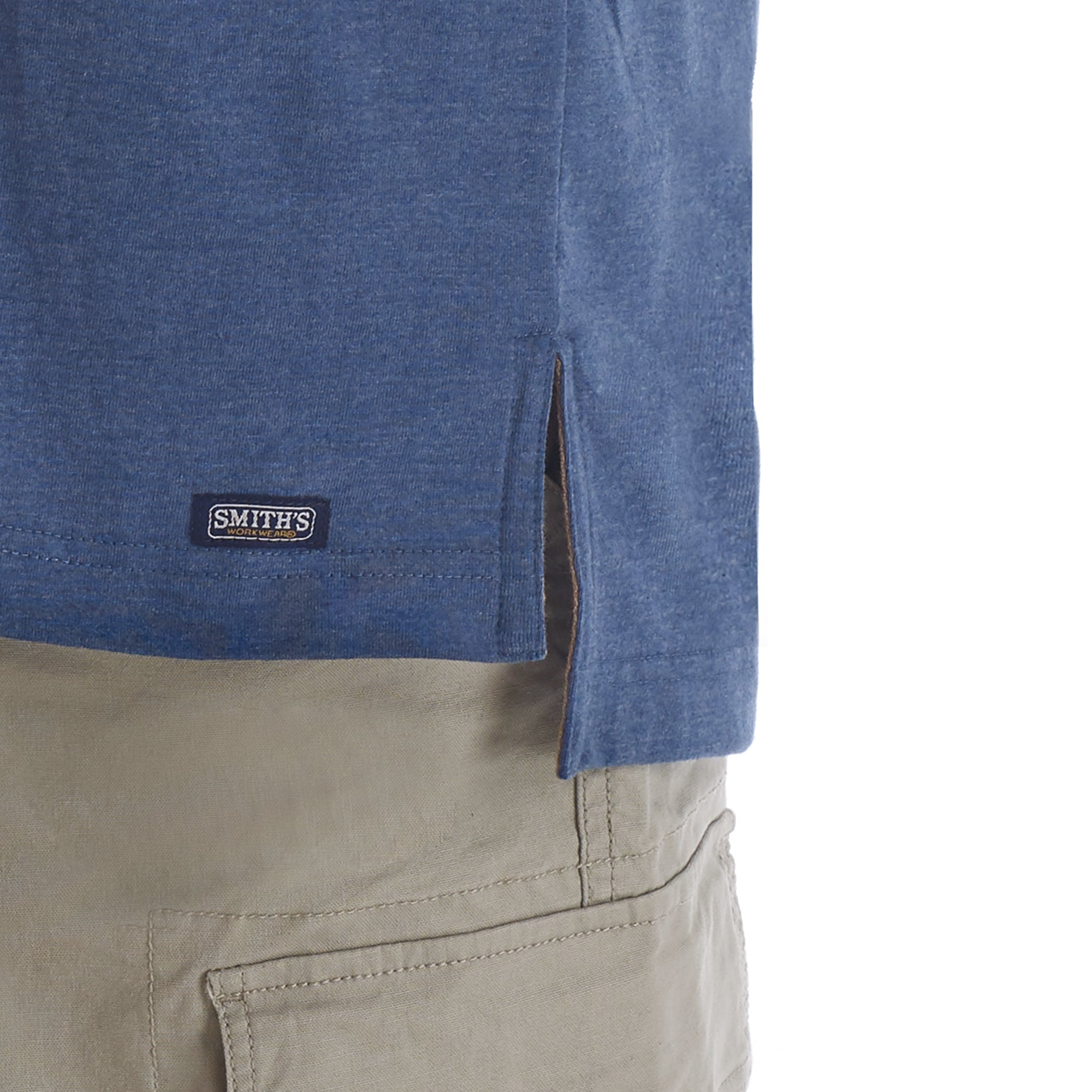 Playera tipo Henley de manga corta en color azul para hombre de Smith's Workwear (Talla Mediana)
